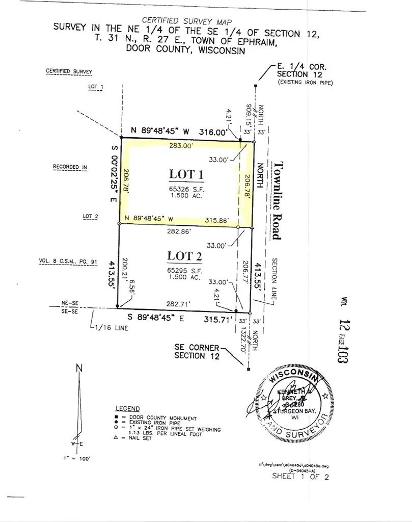 Tbd Townline Rd, Ephraim, Wisconsin 54211, ,Unimproved Land,For Sale,Townline Rd,144230
