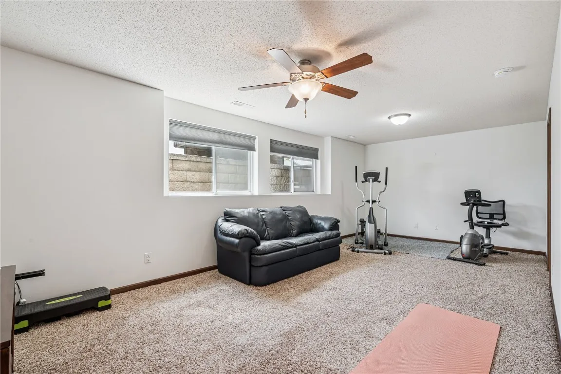 The rec room is the whole length of the basement.