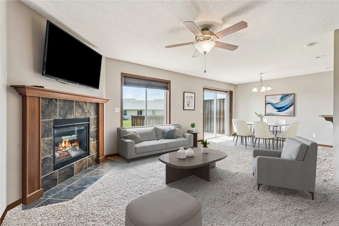 Open concept view of living room opening to dining area.