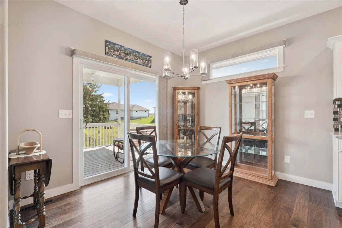 Dining area with backyard views