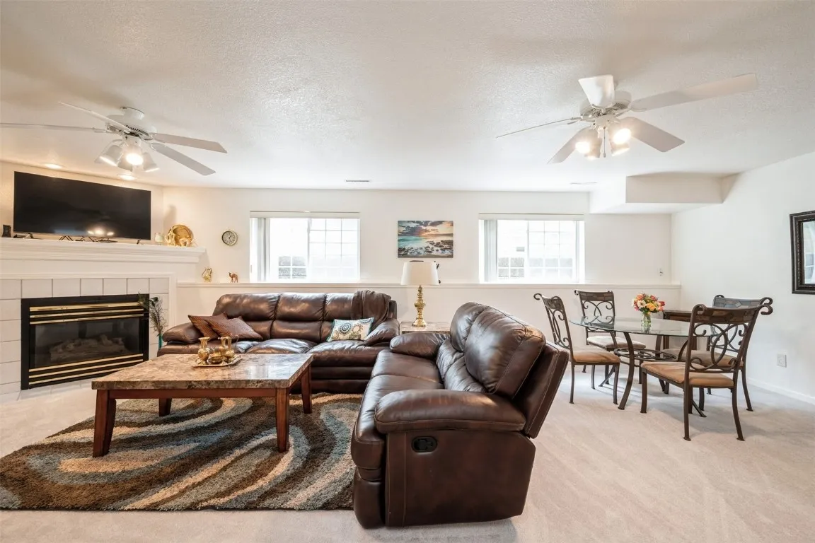 Lower level family room
with gas fireplace