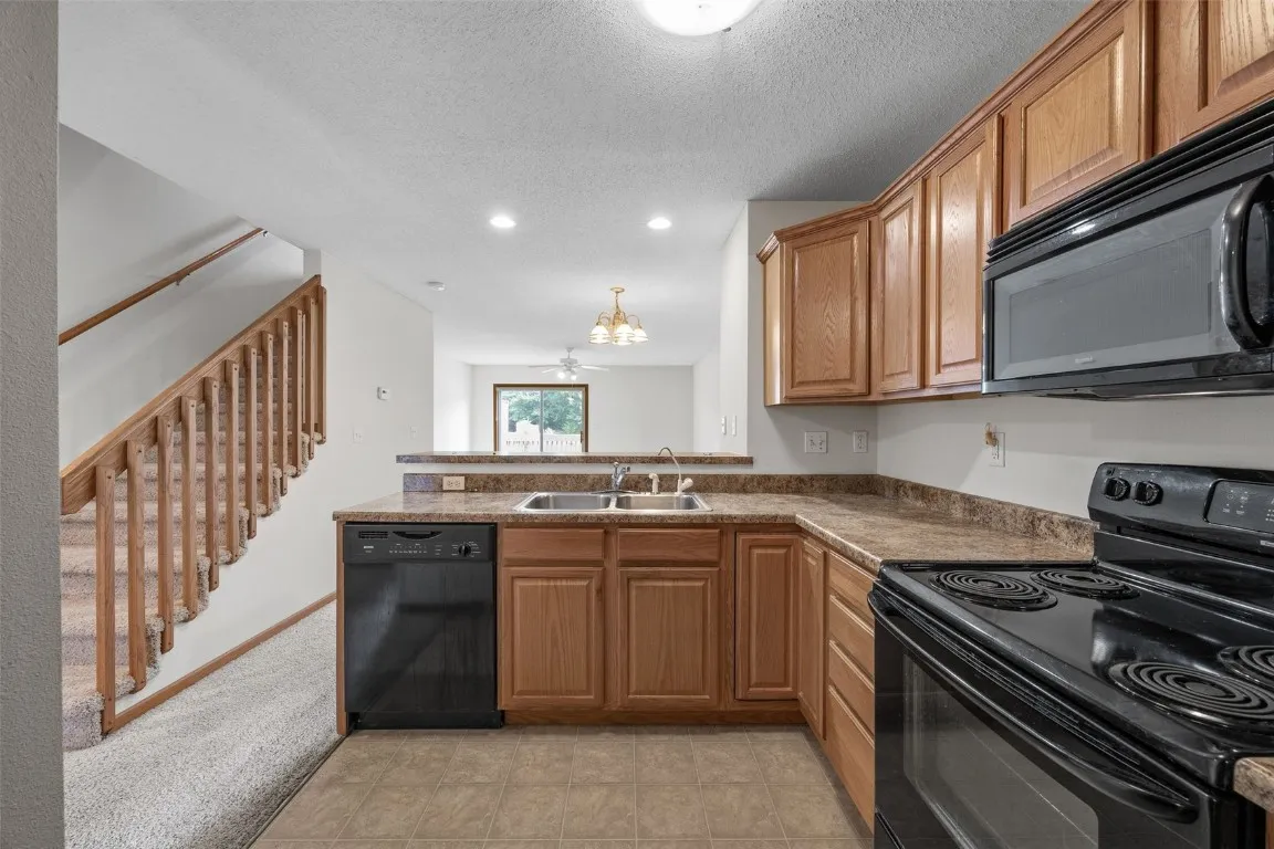 Hard surface floor in kitchen.