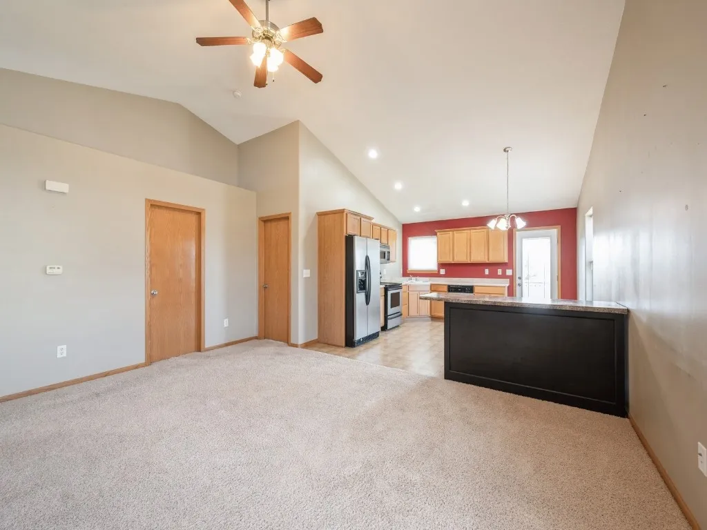 Living room into the kitchen