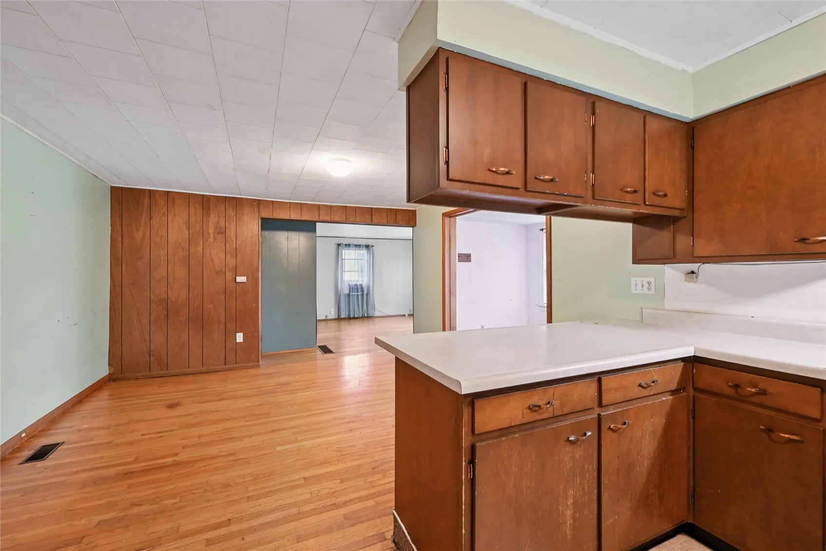 Kitchen looking into dining area