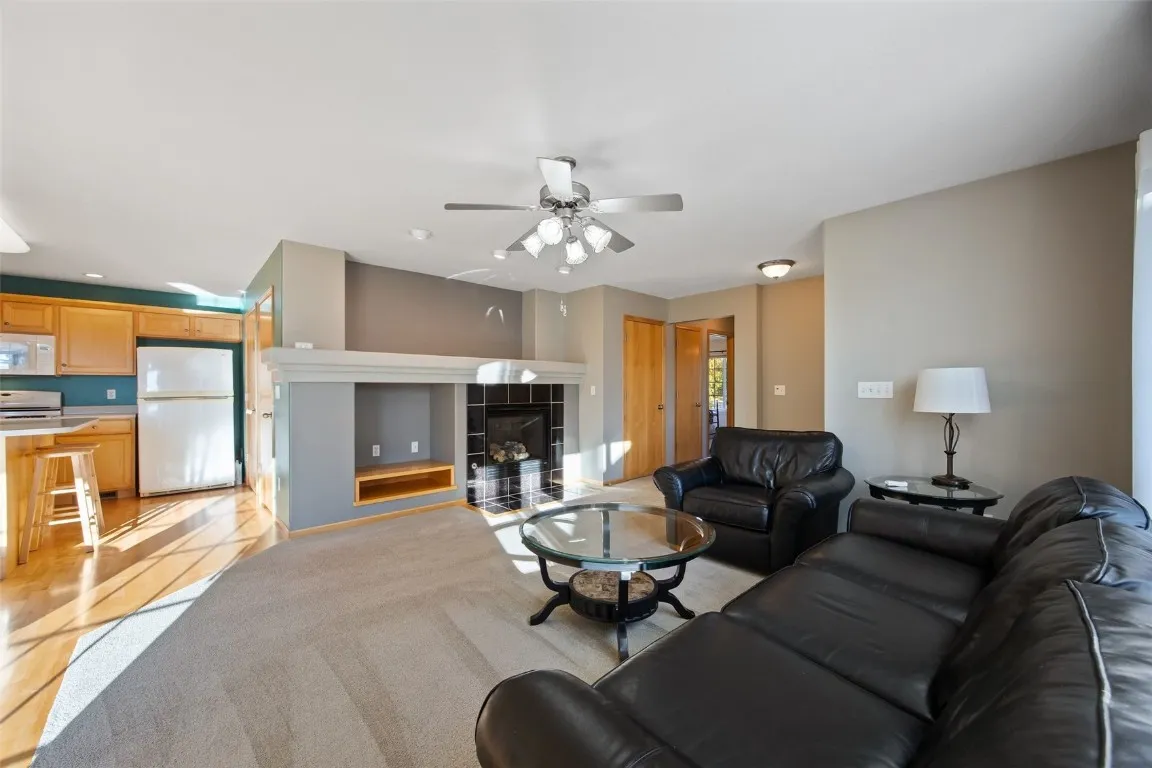 Beautiful mantle plus handy built-in space for electronics, TV.