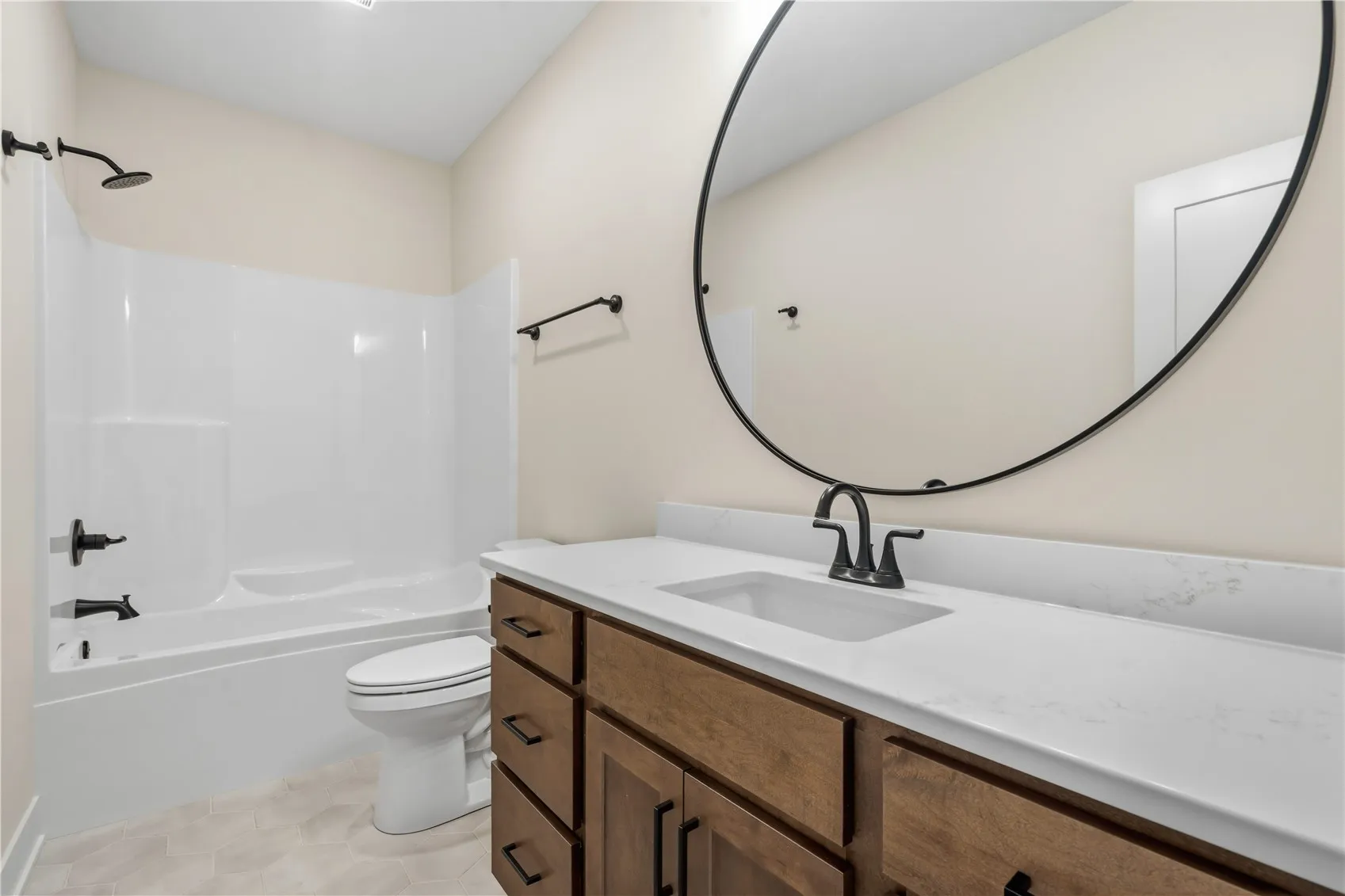 Extra large mirror above vanity.