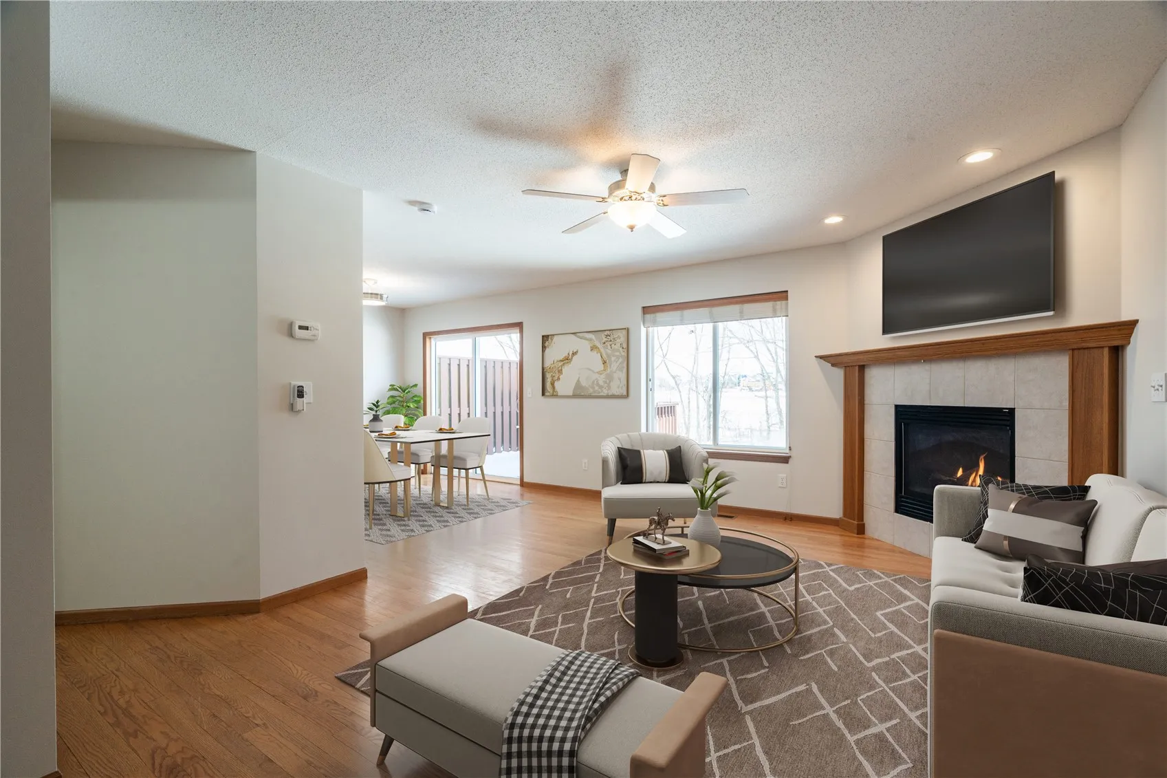 Virtually staged family and dining room
