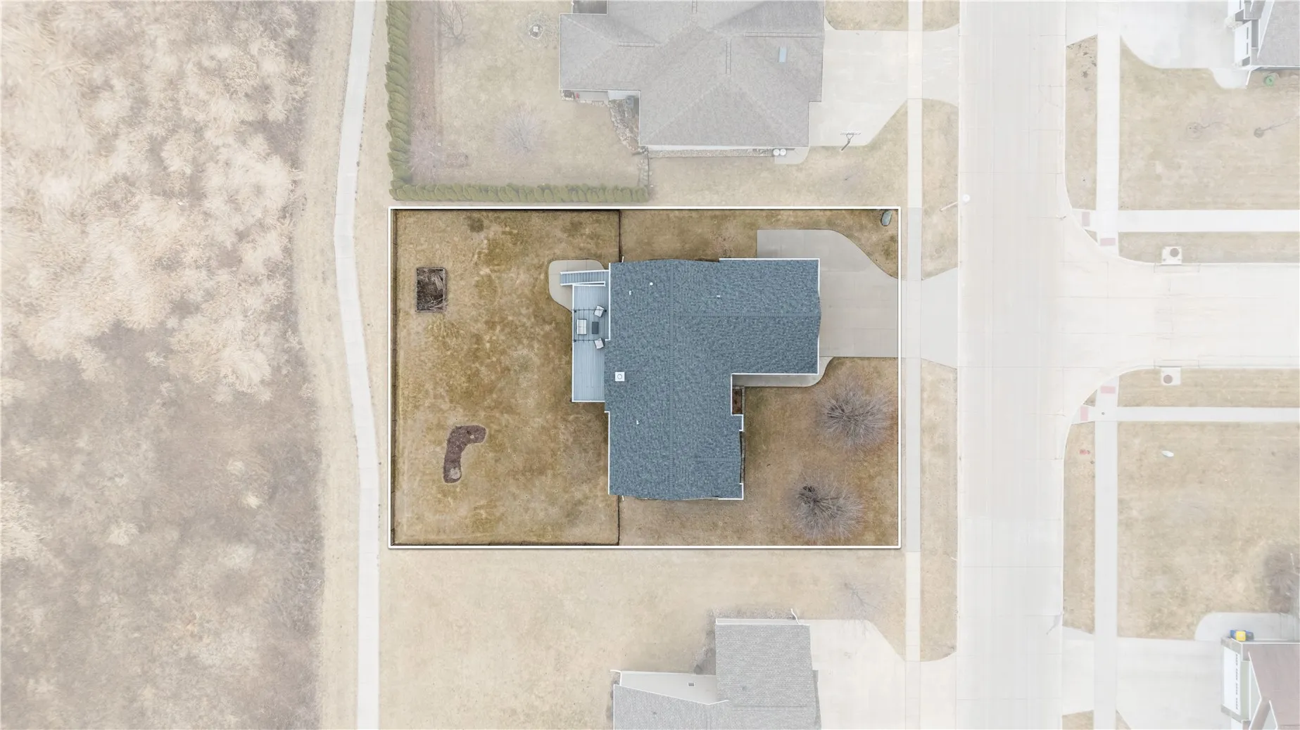 Airial view of home's lot lines