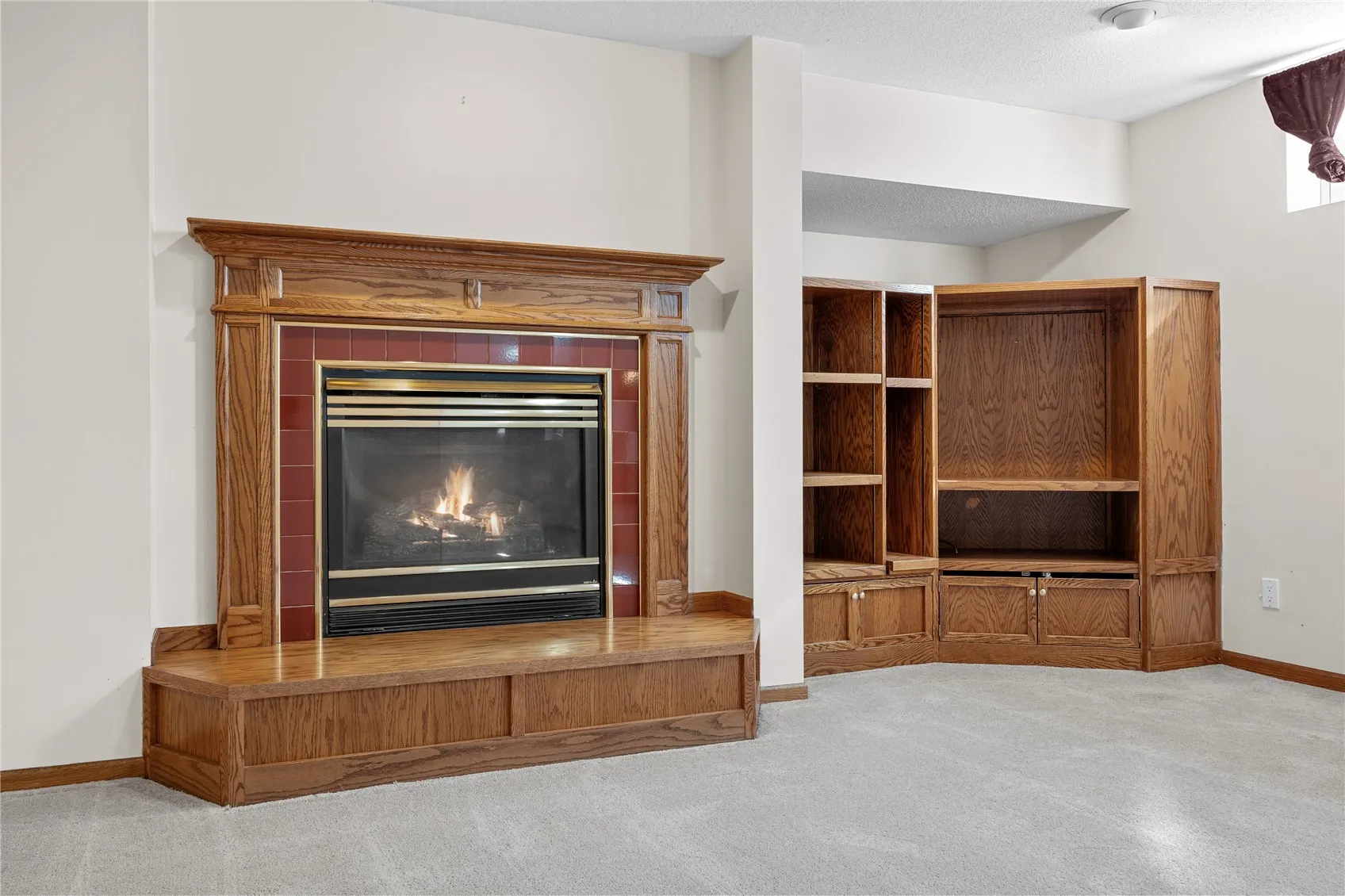 Gas fireplace and buit-in cabinets.