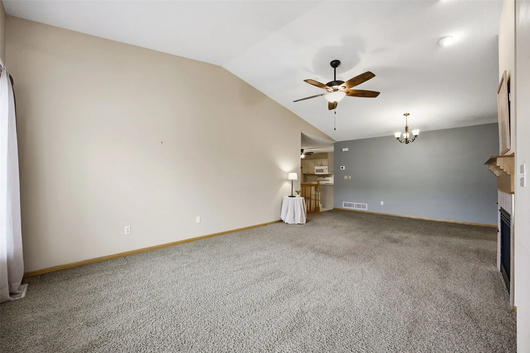 Vaulted ceiling and dining area