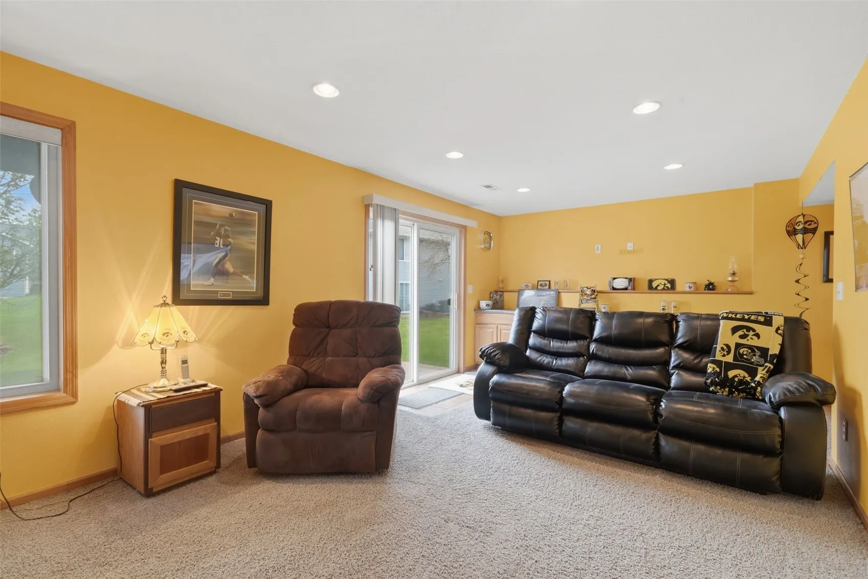 Lower level has a built in kitchen area with fridge