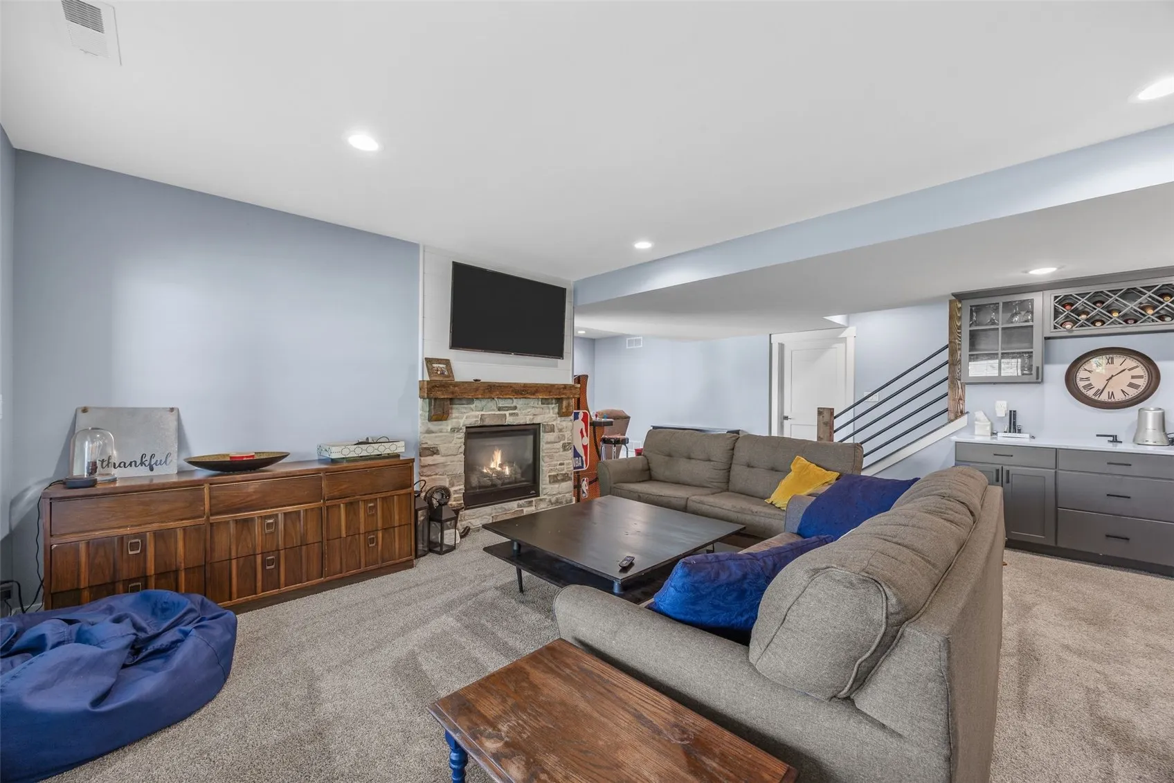Sit back and relax in the rec room.