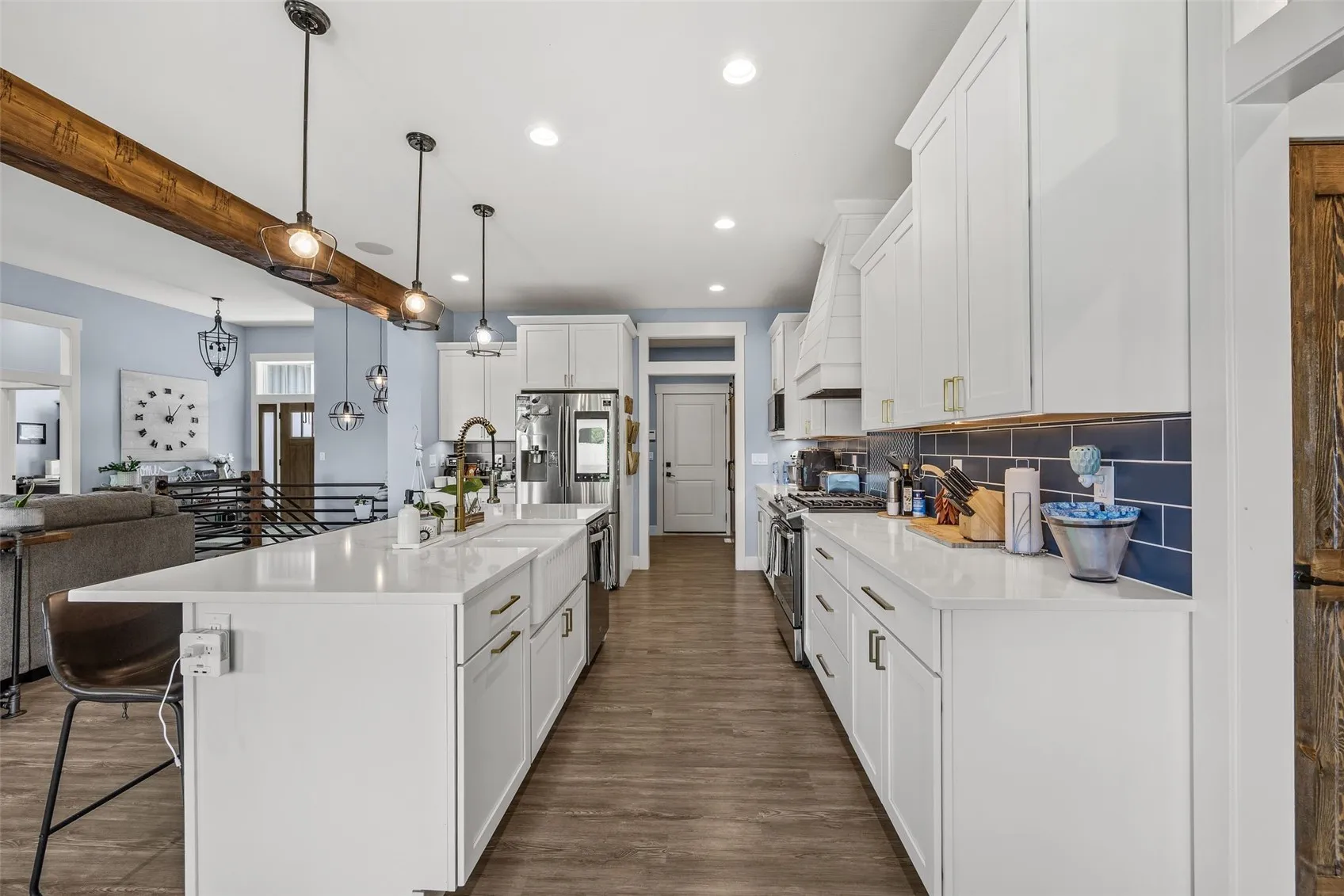 Plenty of room for people and for storage in custom cabinets.