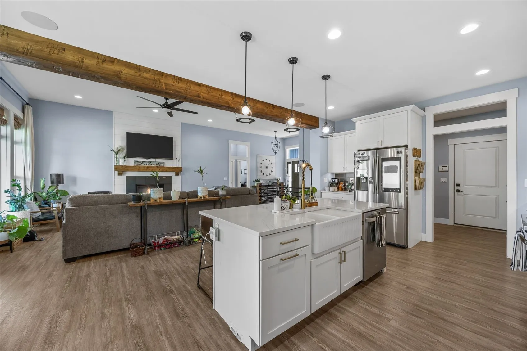 Plenty of room for people and for storage in custom cabinets.