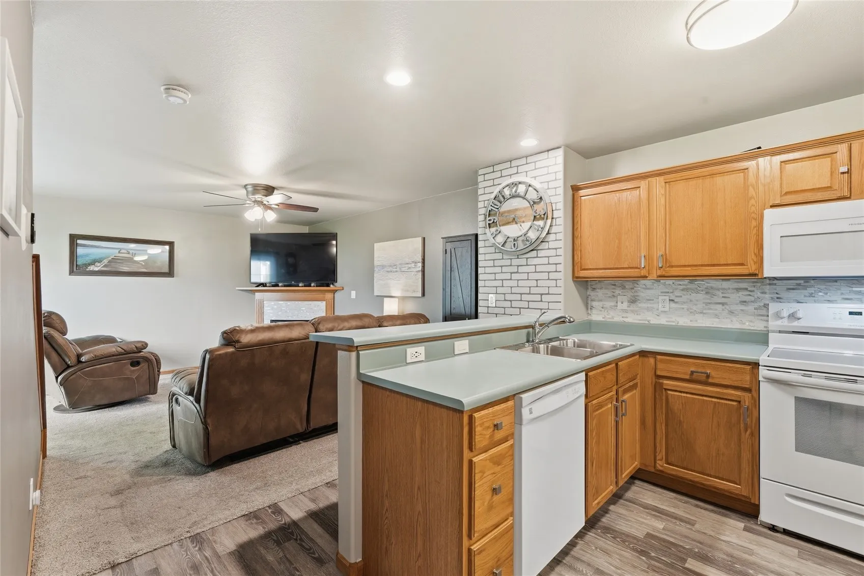 Kitchen leading into living room