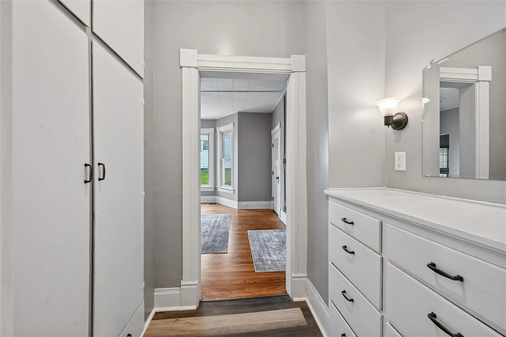 Nice storage space in the bathroom area