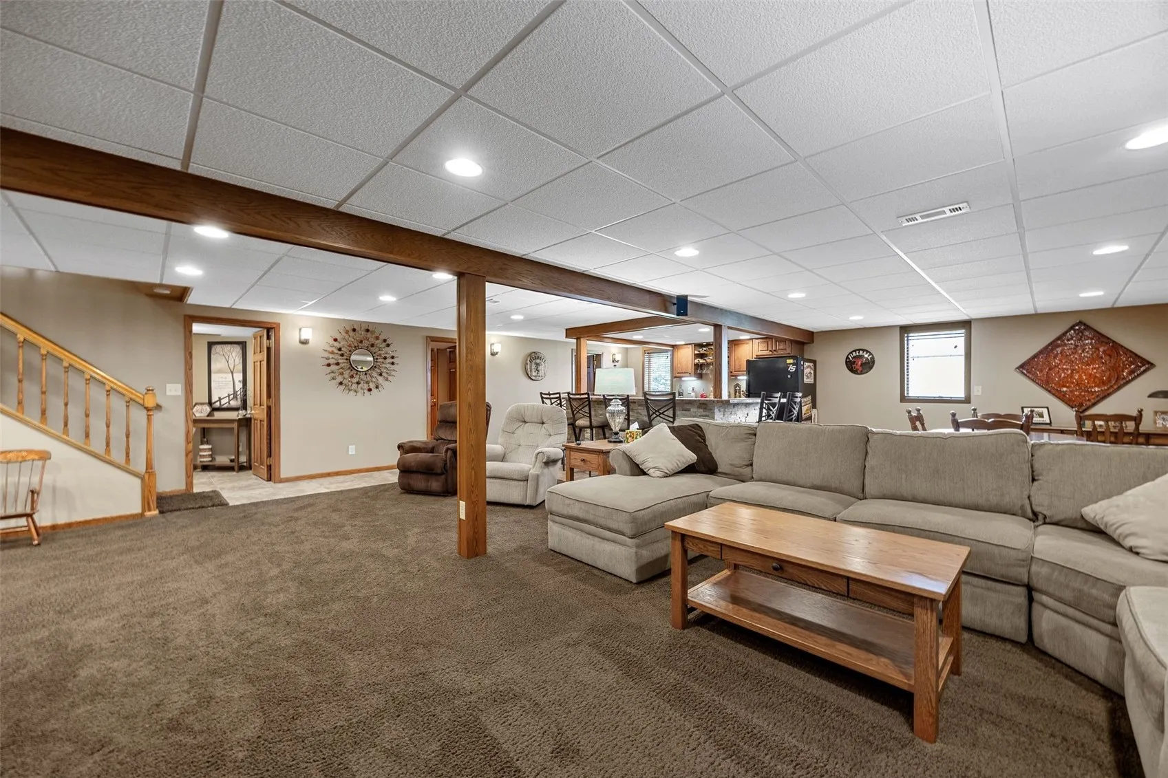 A look back at the seating in the family room and bar.