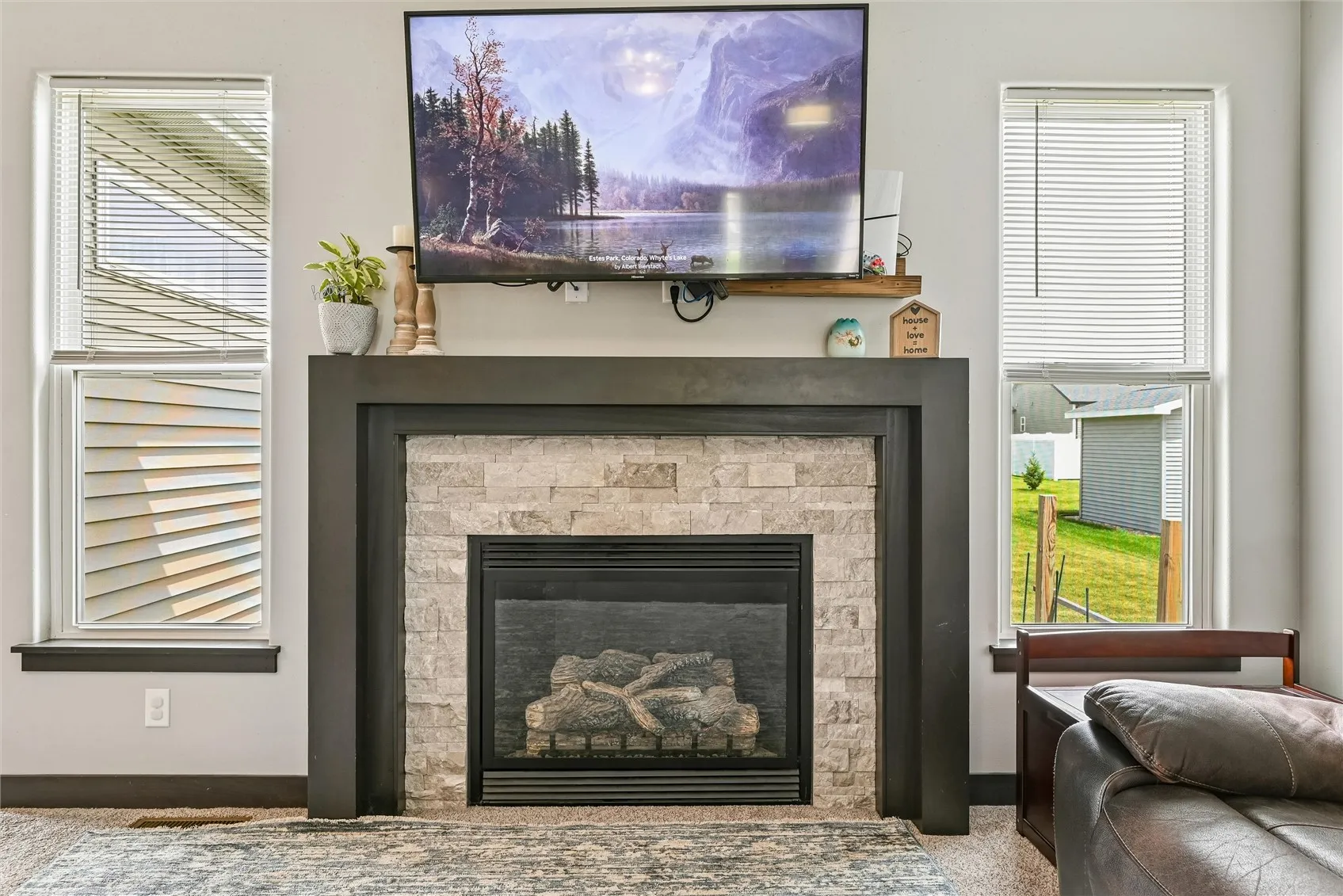 Stone Fireplace w/Stylish Mantel