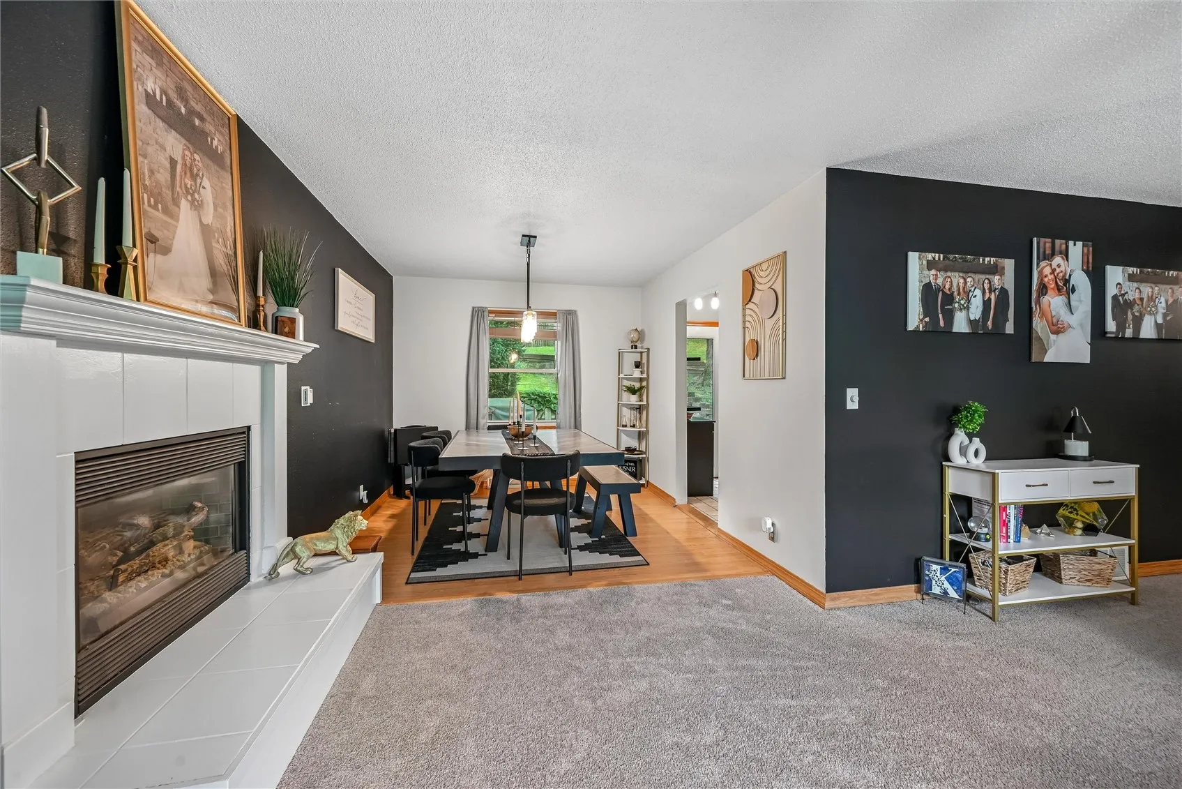 Gas fireplace & formal dining area