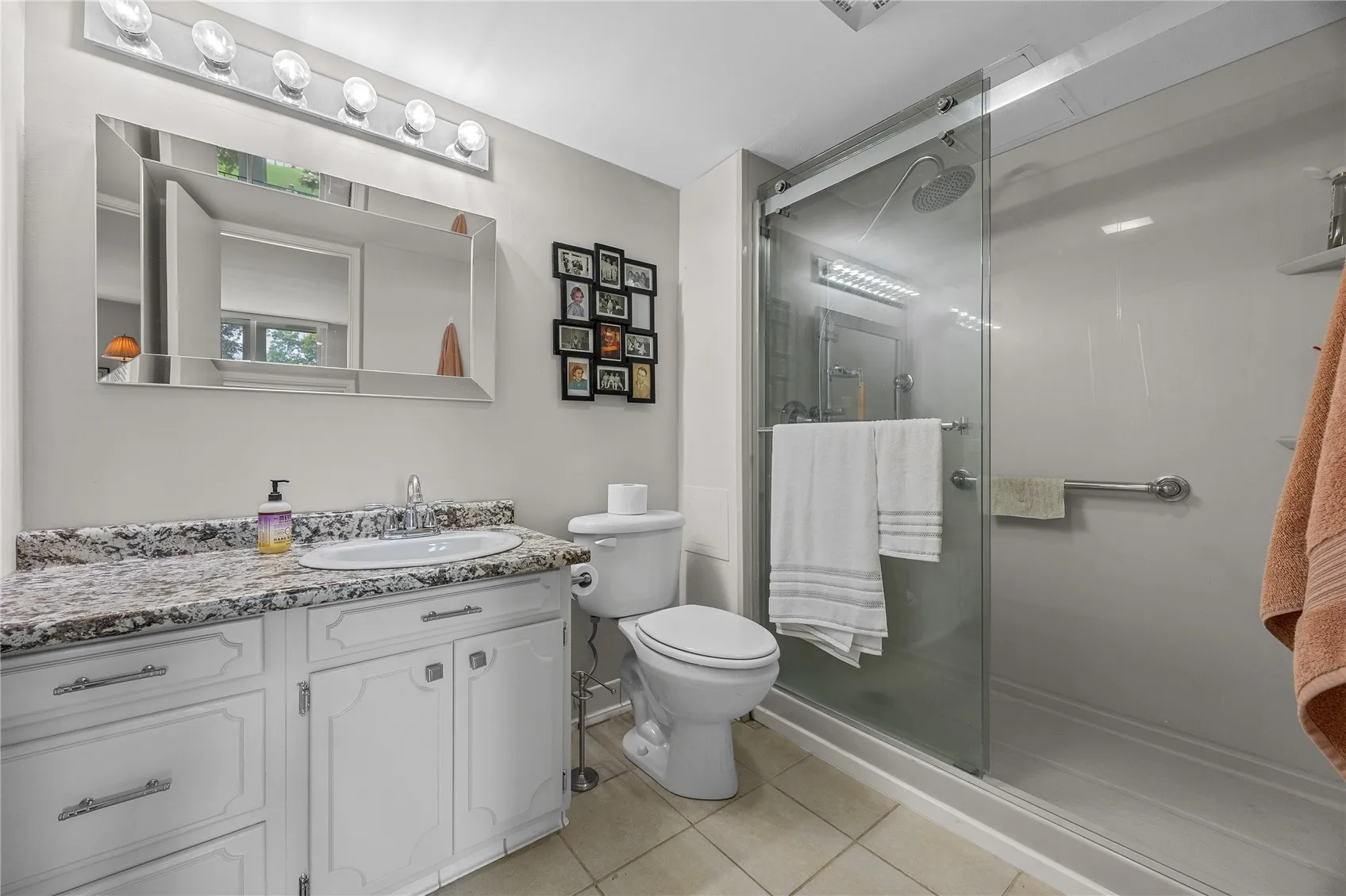 Full private bathroom within primary bedroom. New walk-in shower.
