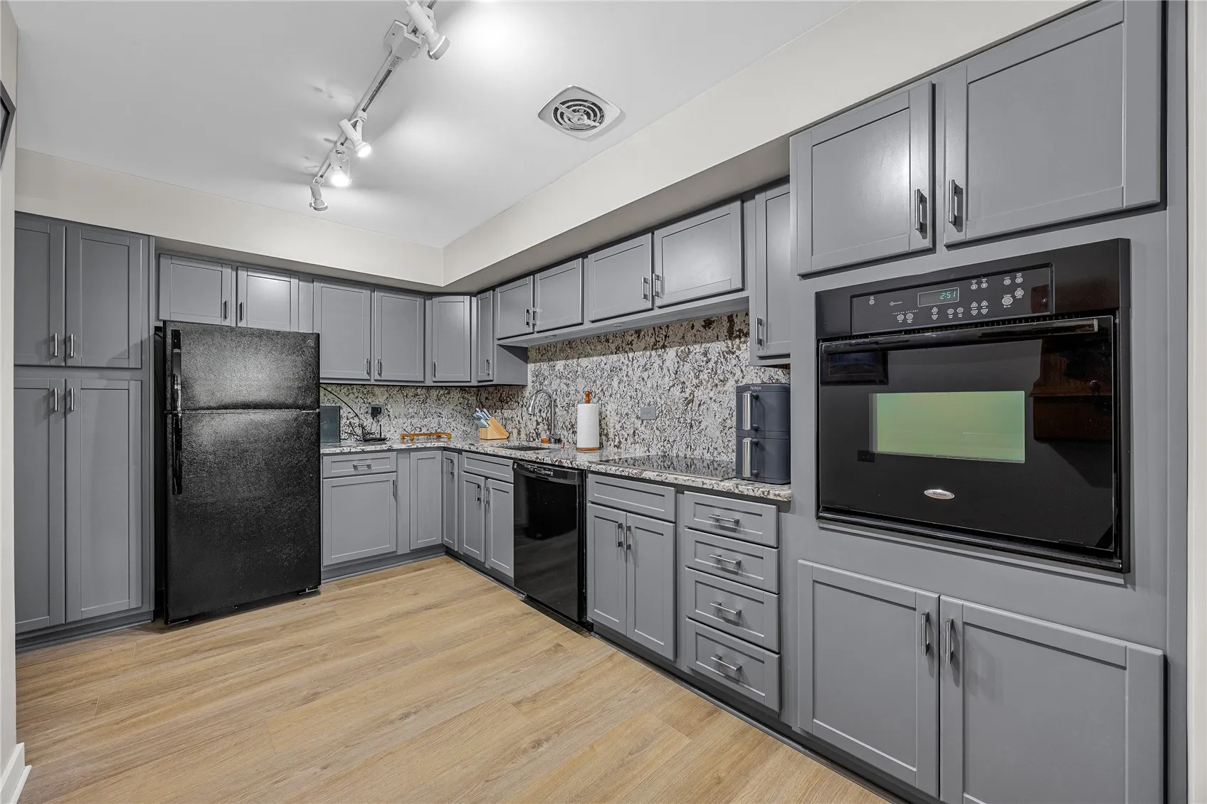 Remodeled kitchen with enviable finishes.