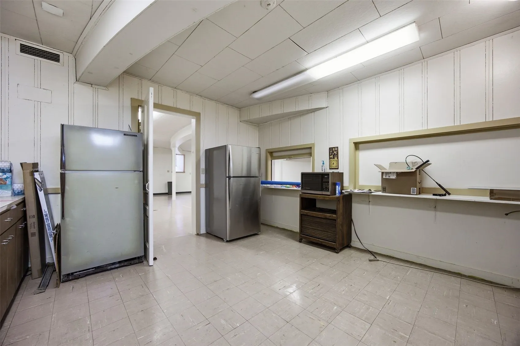 Kitchen located on basement level.