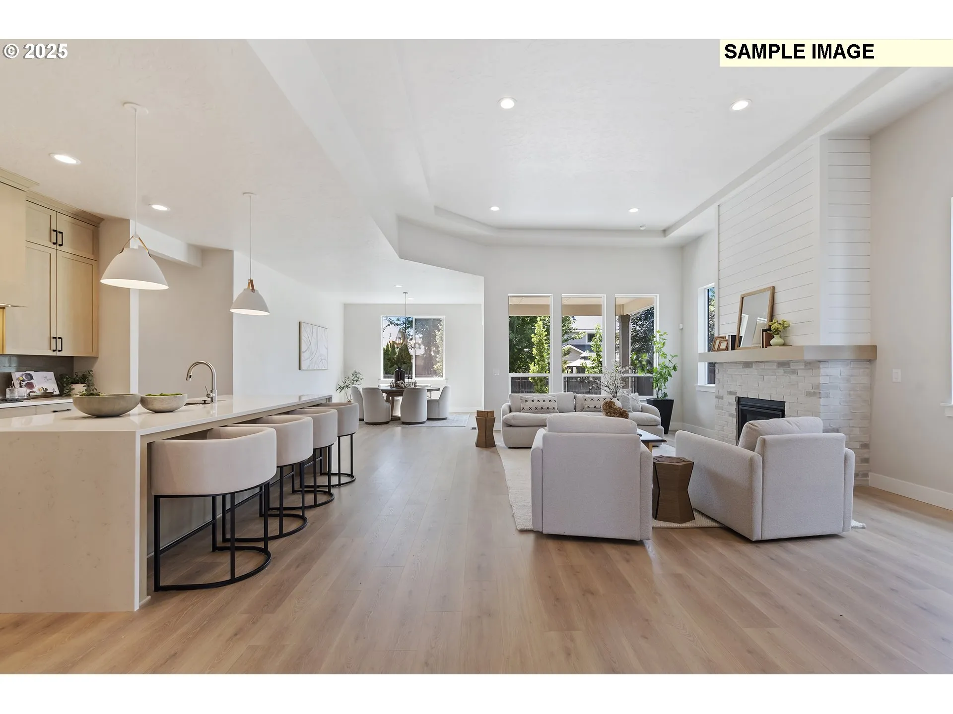 Kitchen/Living Room-Coffered Ceilings