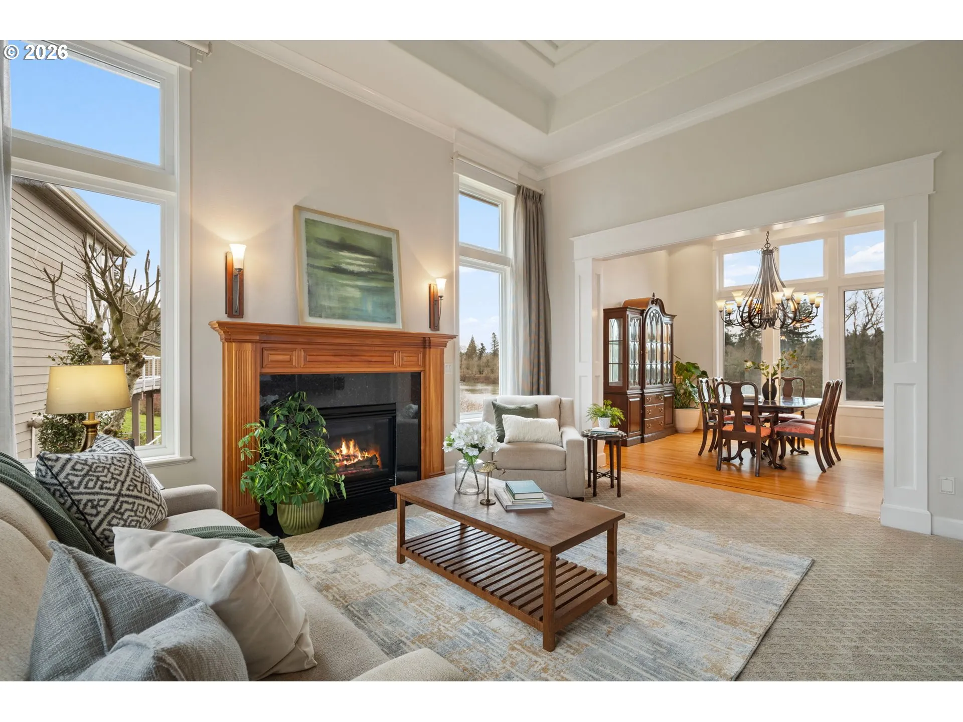 Living Room/Dining Room-Coffered Ceilings