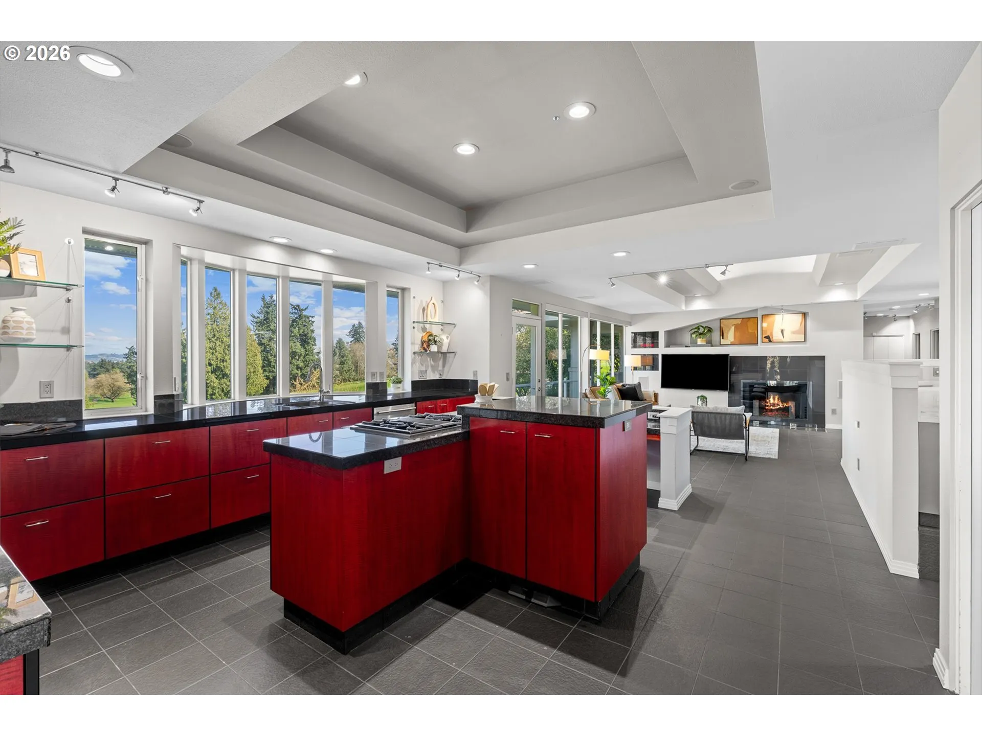 Kitchen/Living Room-Coffered Ceilings