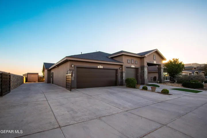 FRONT ELEVATION & RV PARKING