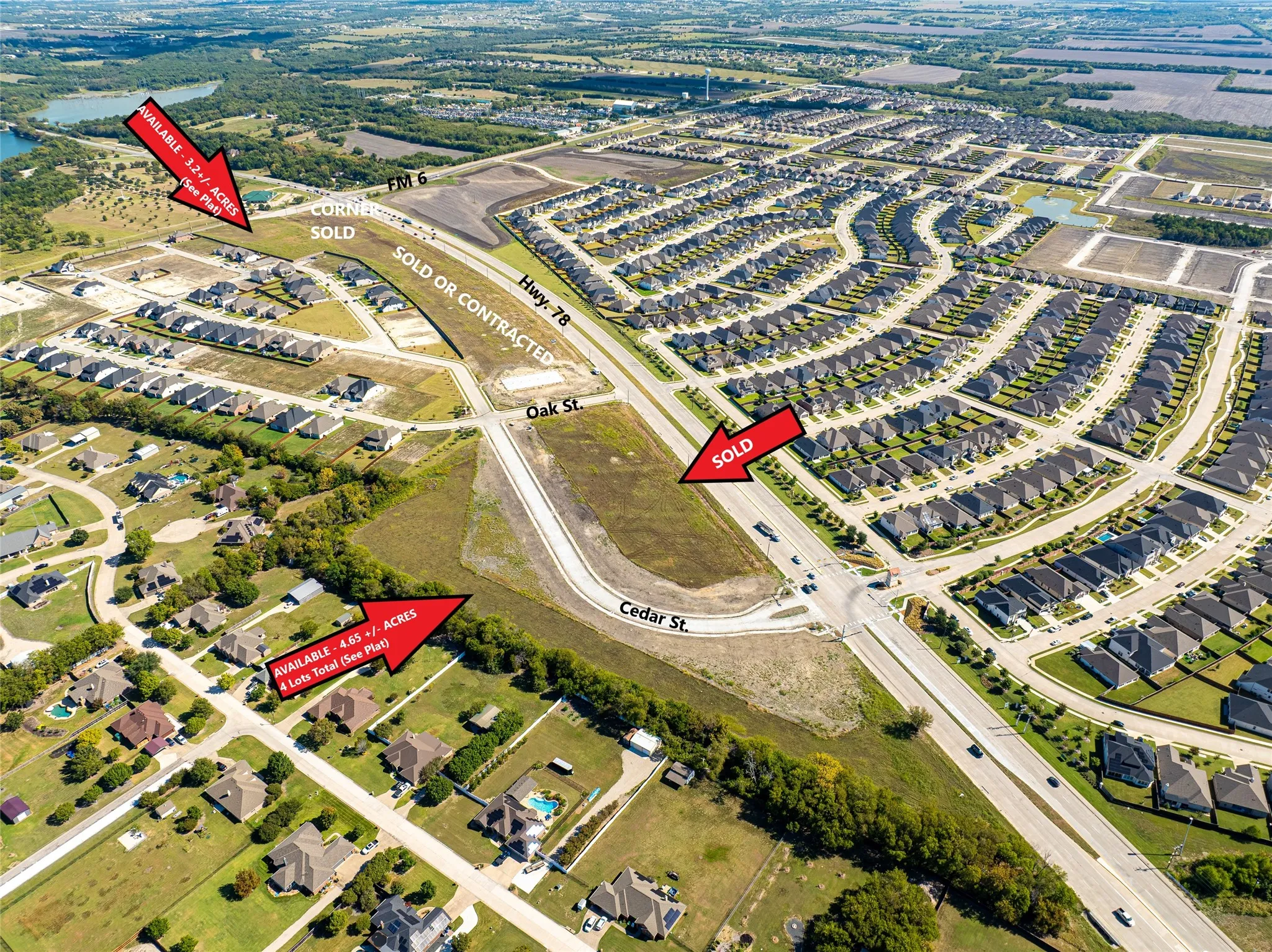 25 + Acre Commercial Development showing Available and Sold tracts.