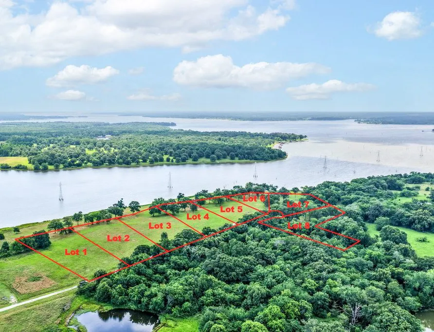 Aerial perspective showcasing multiple waterfront lots