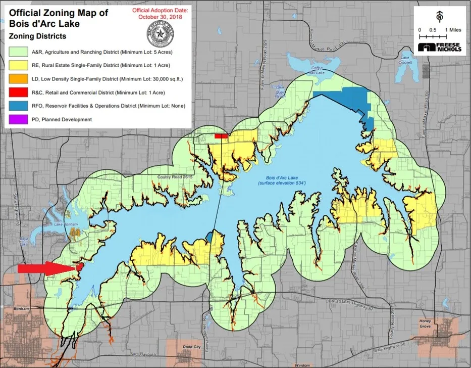 Bois D'Arc Lake & Property Parcels