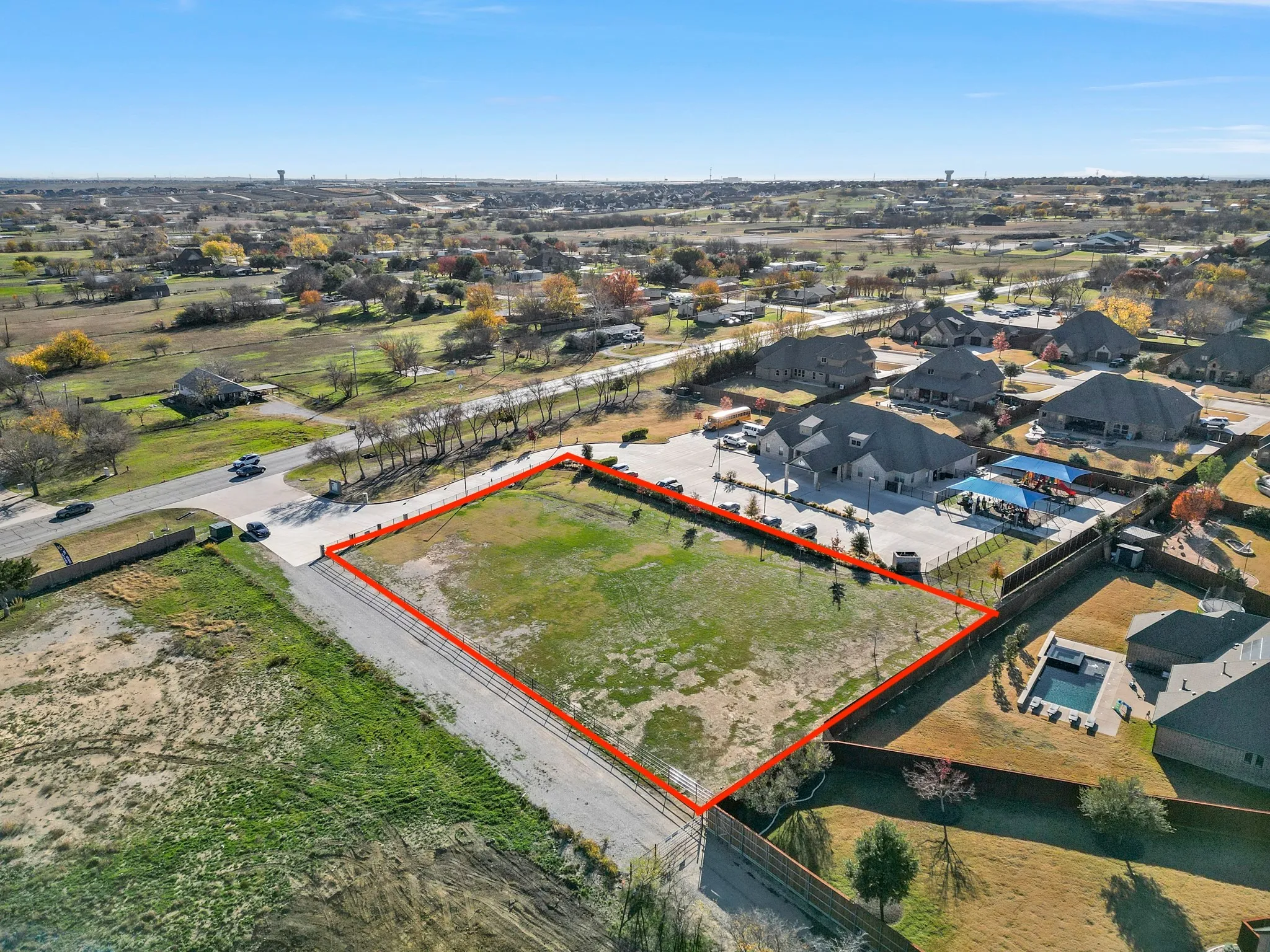Aerial View of boundary outline of 1.28 Acres Vacant Commercial Lot