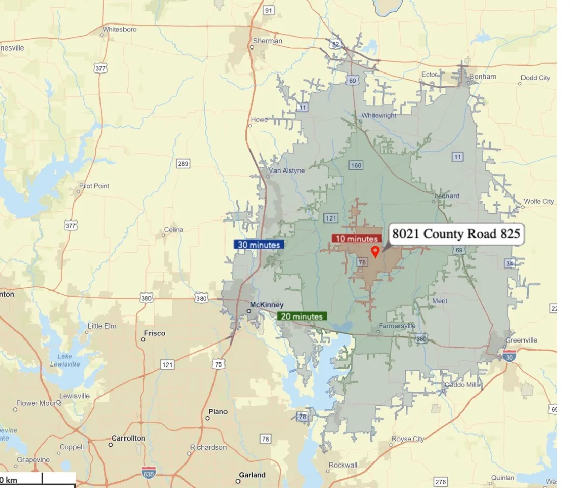 10-20-30 minute drive time from property