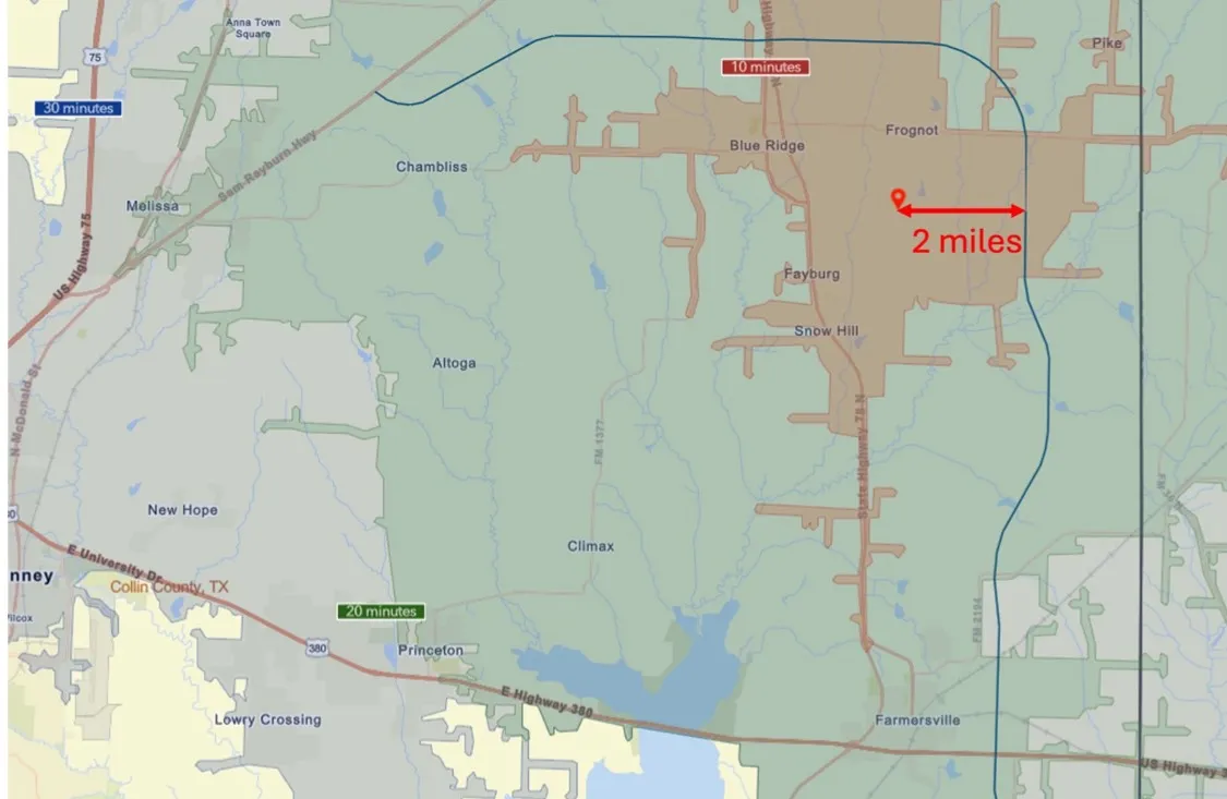 Two miles from the future proposed Collin County Outer Loop.