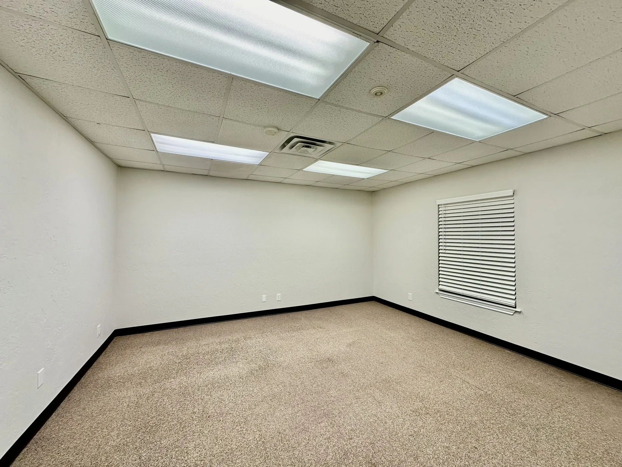 Carpeted spare room with a drop ceiling