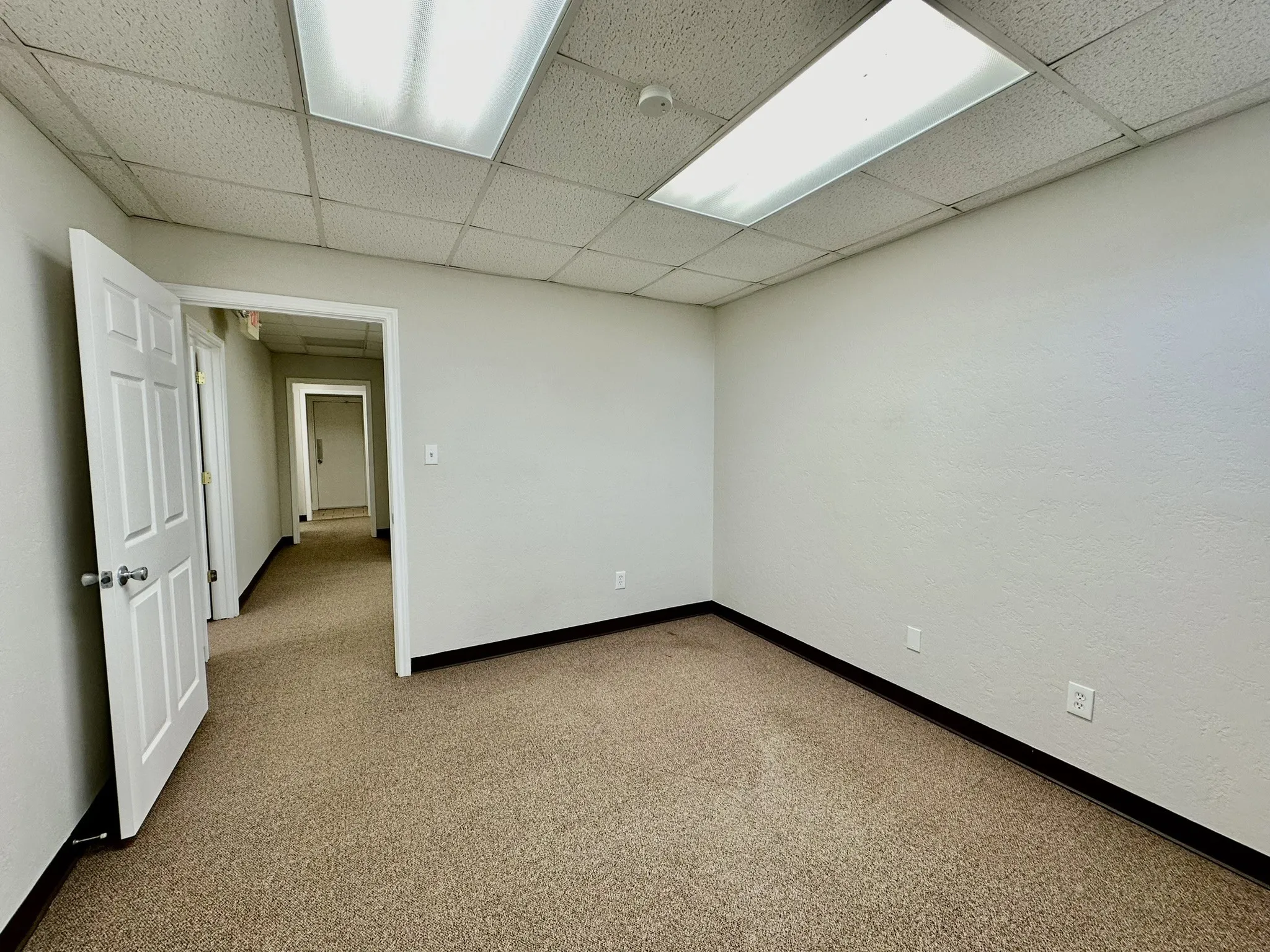 Unfurnished room featuring carpet flooring and a paneled ceiling