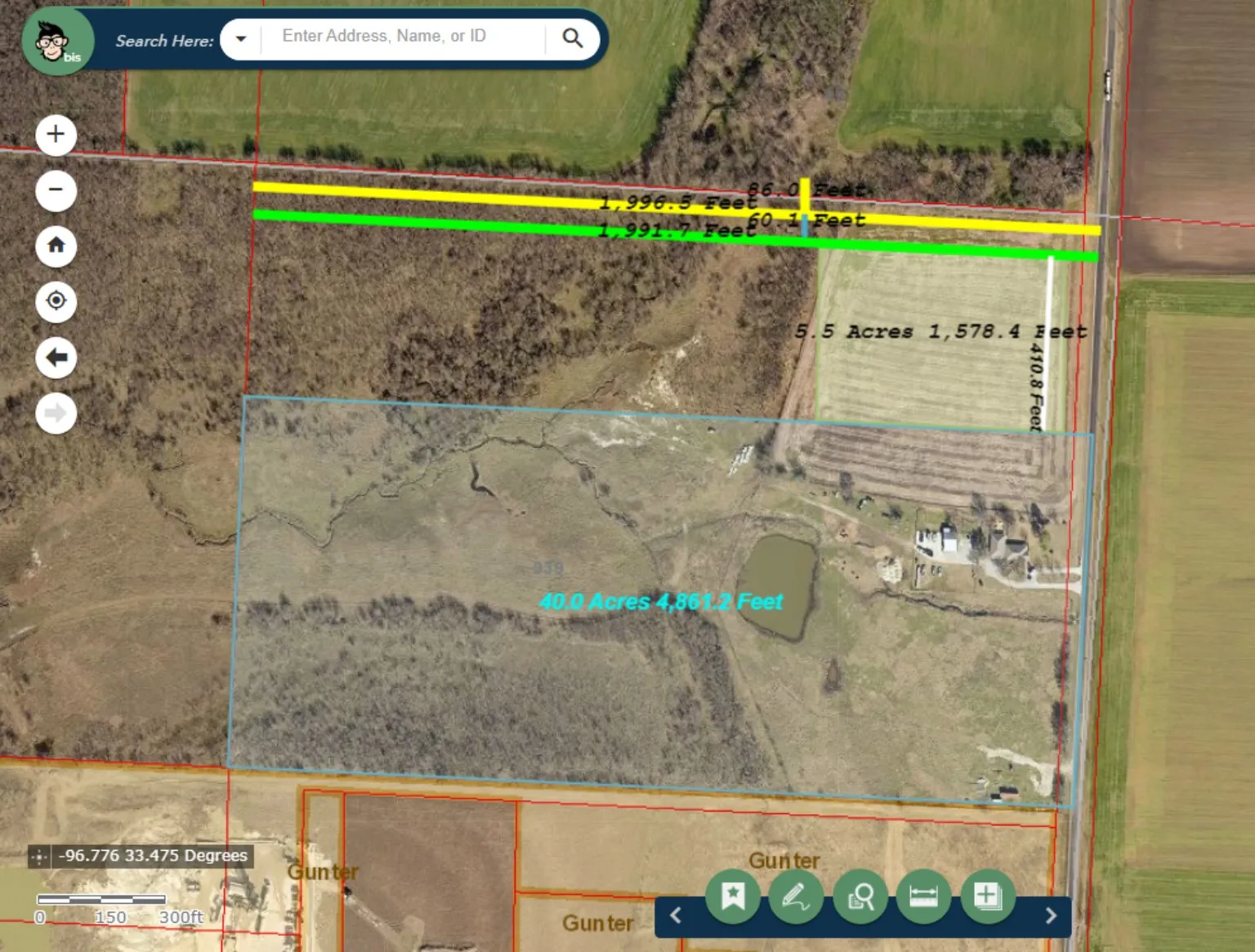 Approximate layout of 40 acres to be determined by surve with planned arterial to the North outlined in yellow