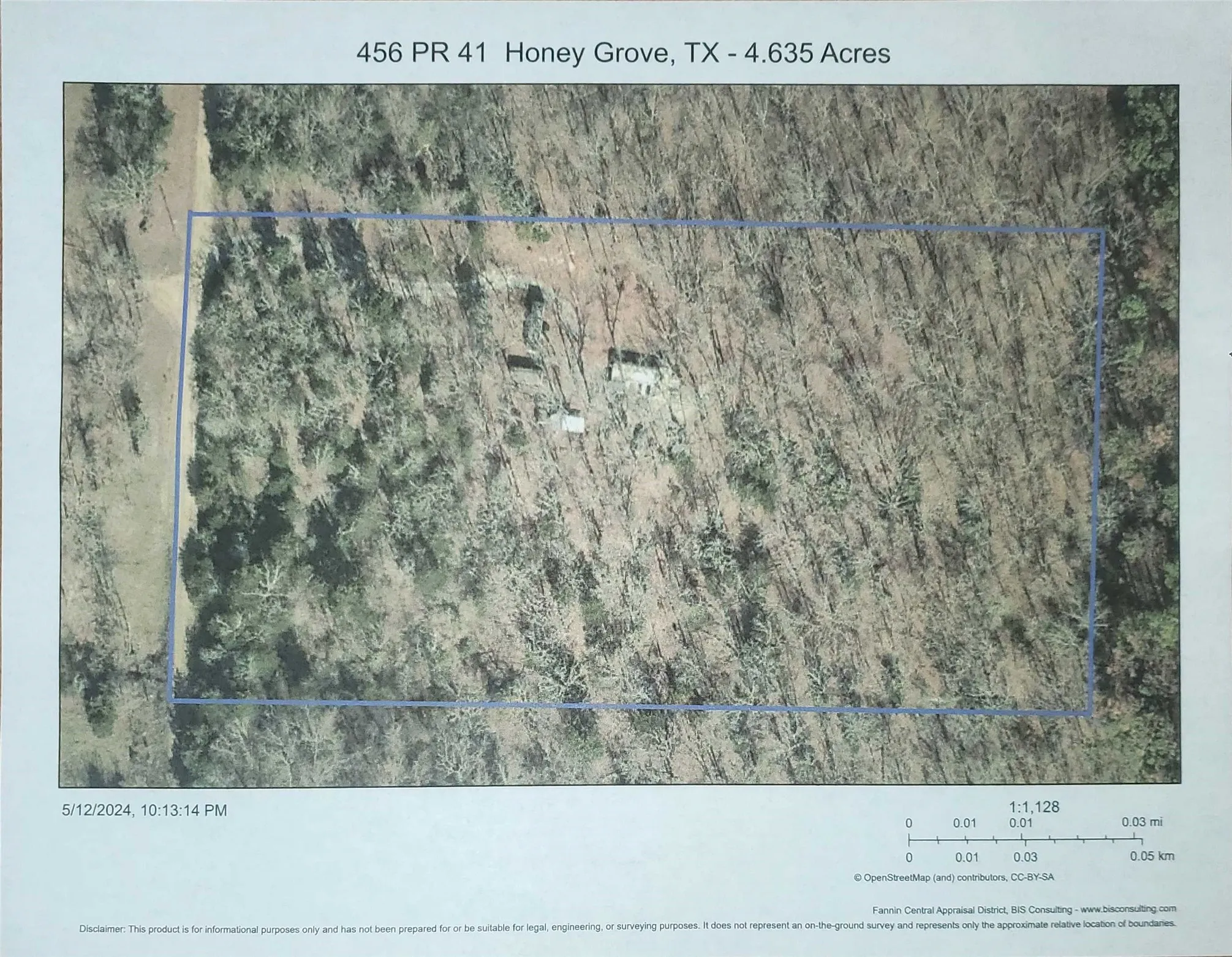 Map from Fannin CAD showing 4.635 Acres.