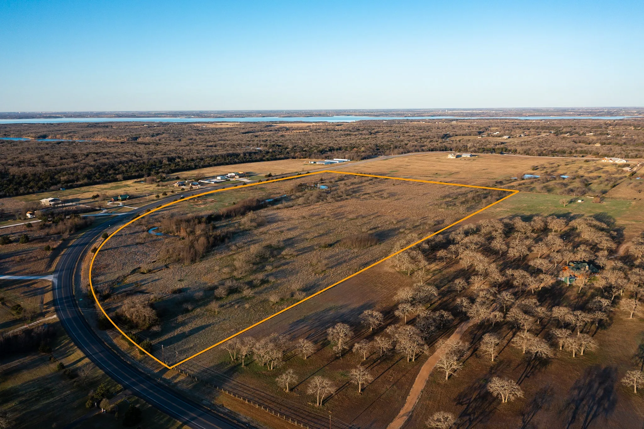 Aerial view with property boundaries highlighted