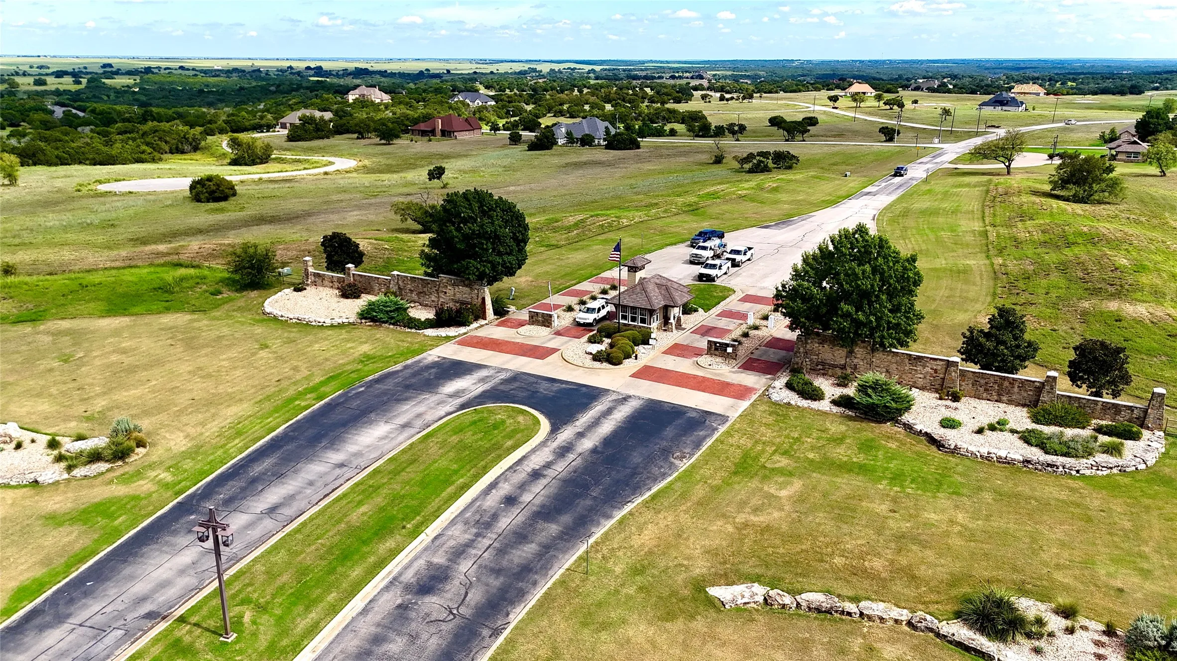 Birds eye view of entry gated community