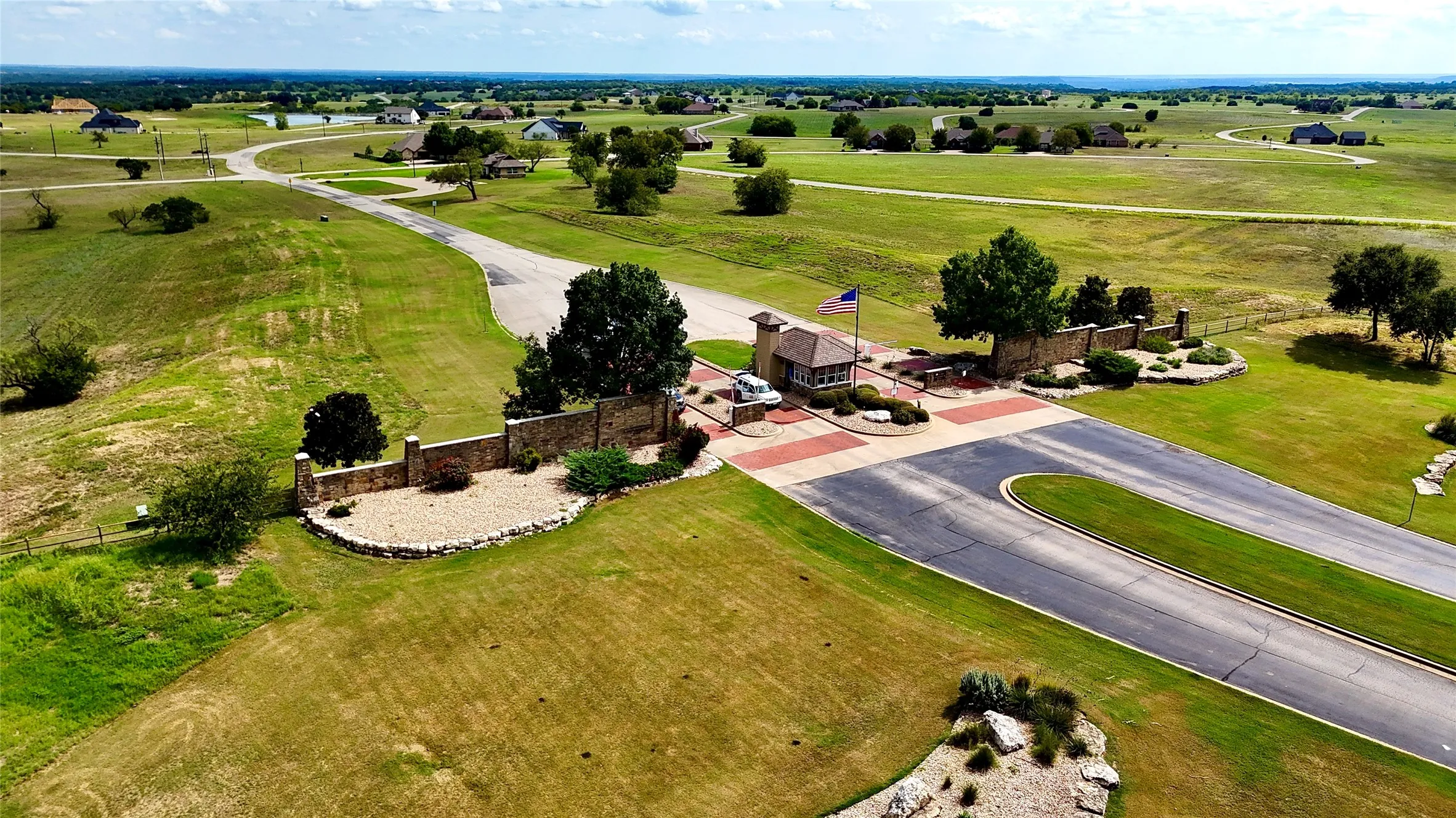 Birds eye view of entry gated community