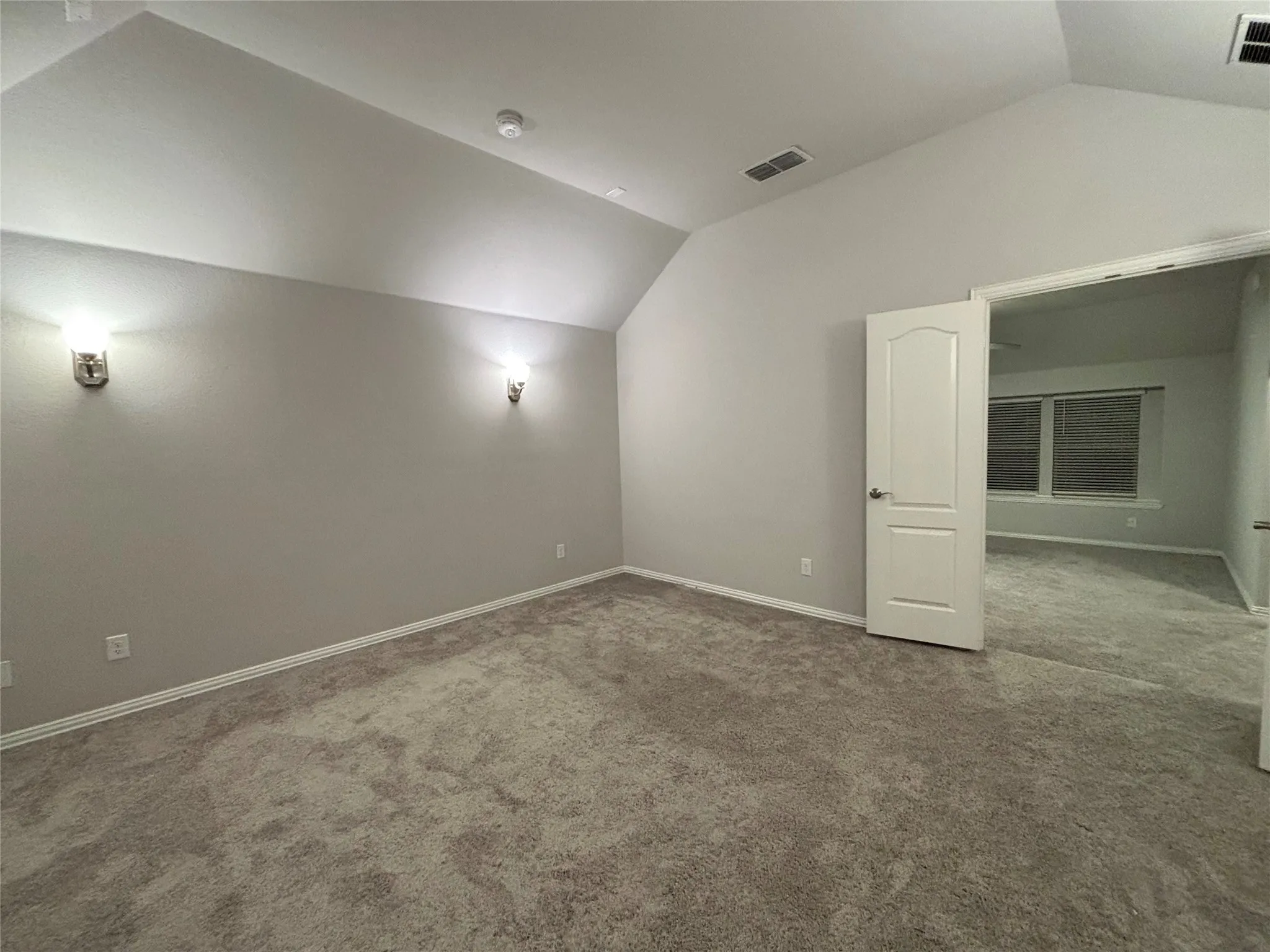 Additional living space featuring carpet floors and vaulted ceiling