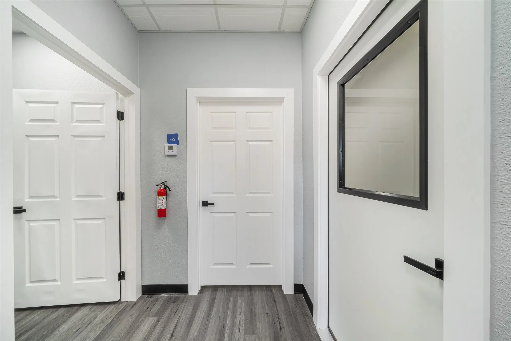 Coffee bar space in between the front office, restroom, and warehouse space