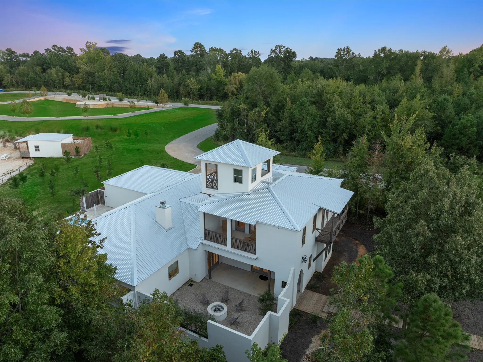 View of aerial view at dusk