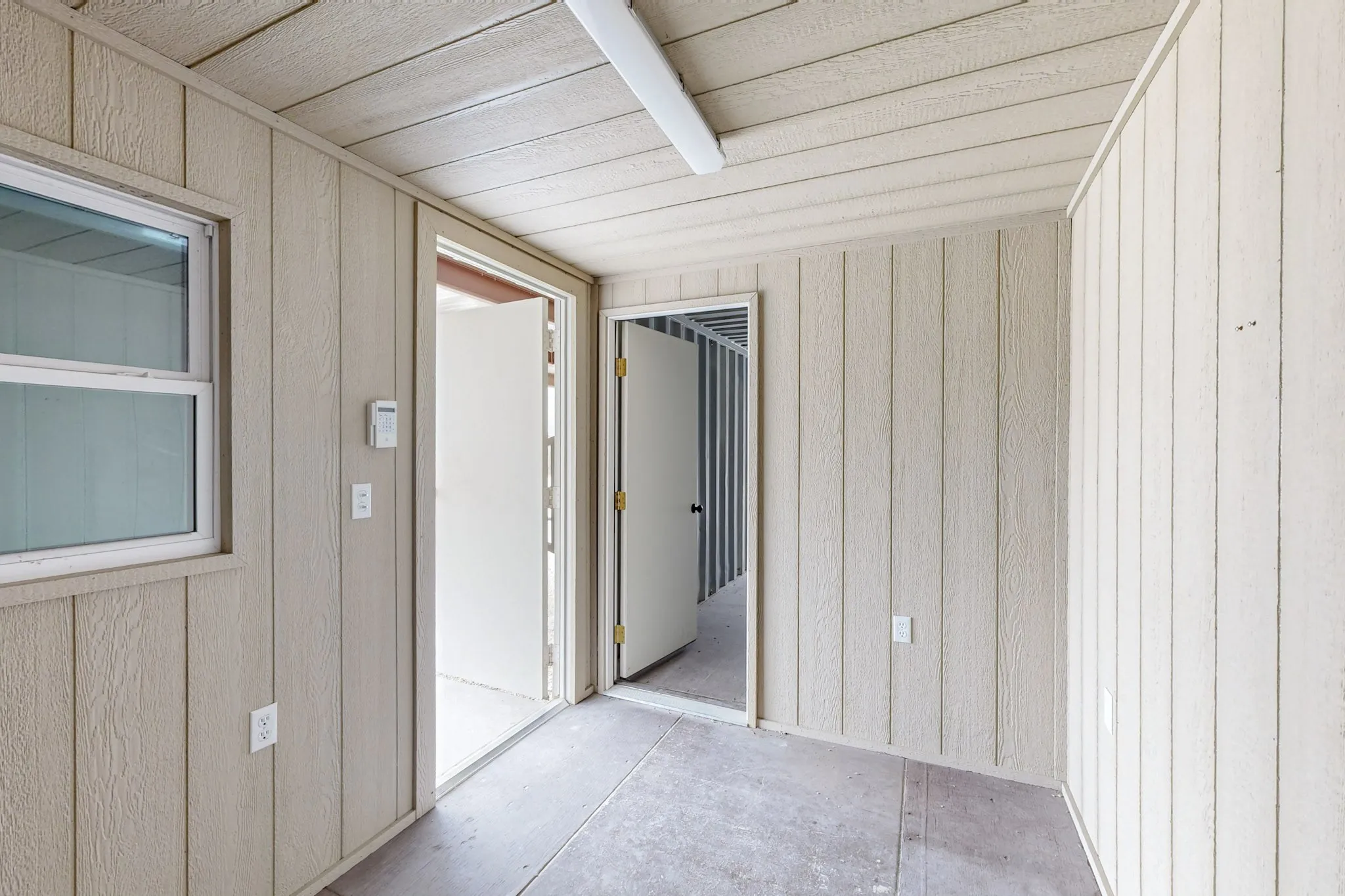 Corridor with wooden walls
