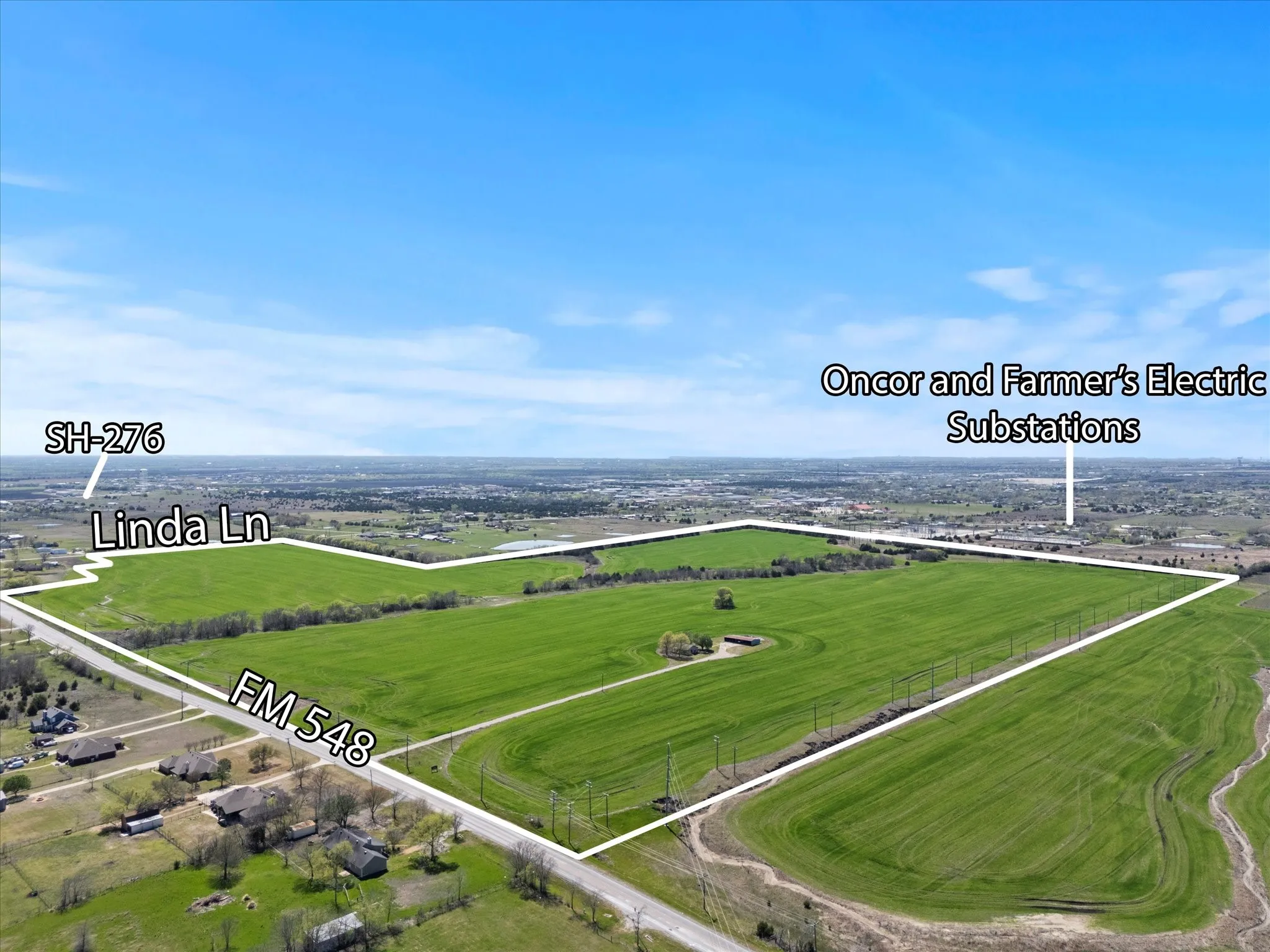 Subject is South of I-30 of 75,000 VPD and North of Hwy 276 of 15,000 VPD.  Substations of Oncor and Farmer's Electric on the West Boundary