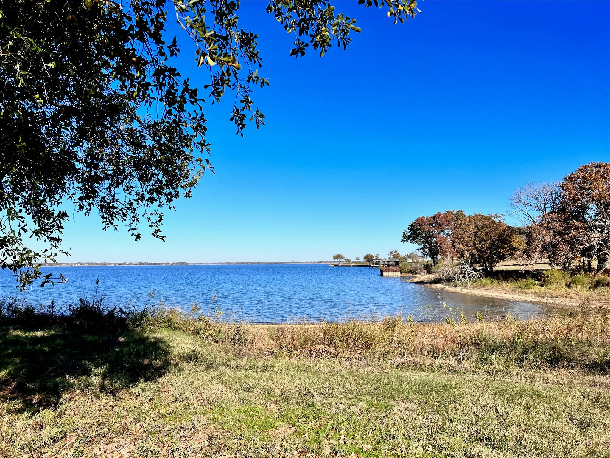 Protected cove offers peaceful waterfront living.