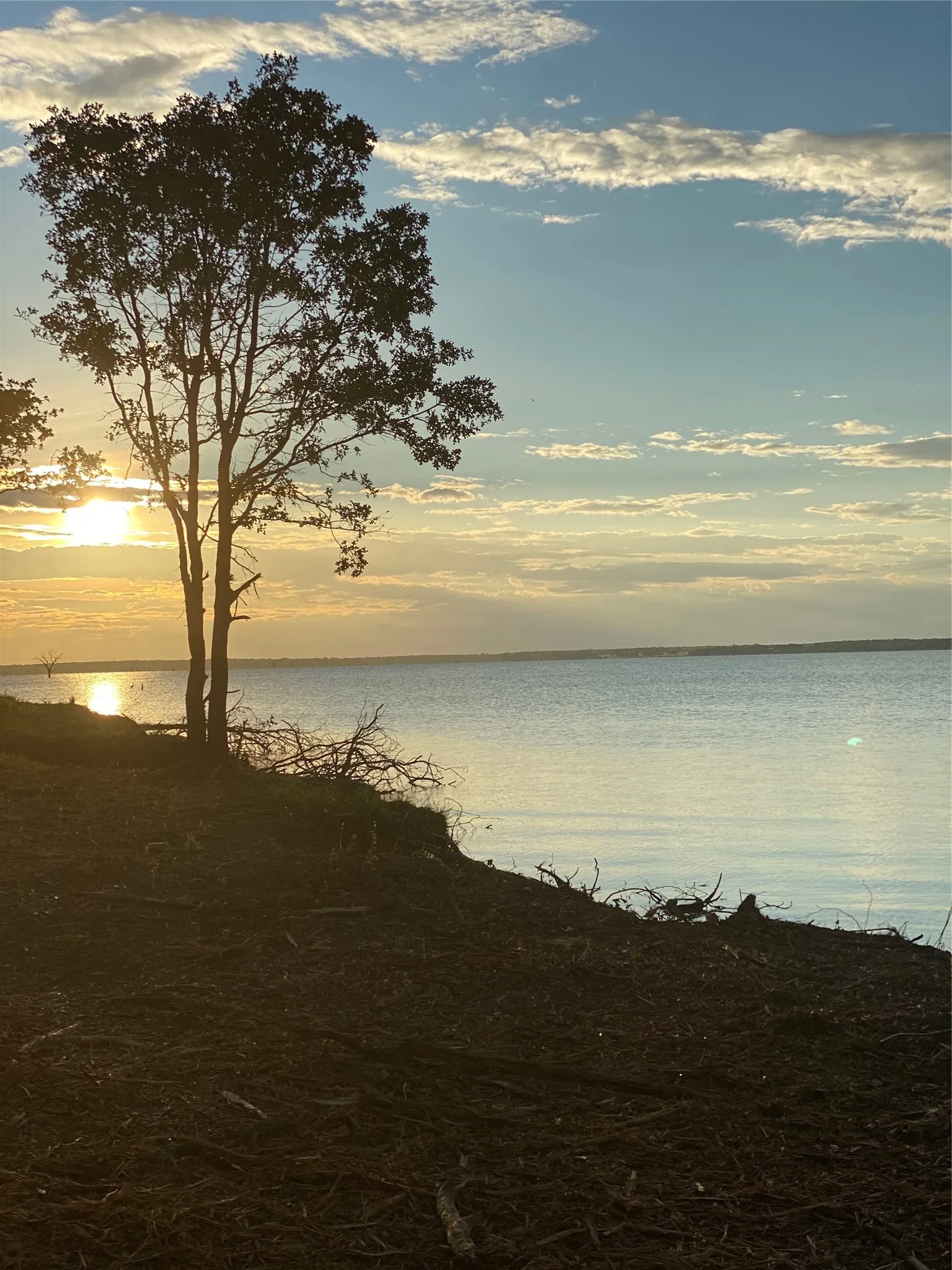 Gorgeous sunset beside the waterfront shoreline.